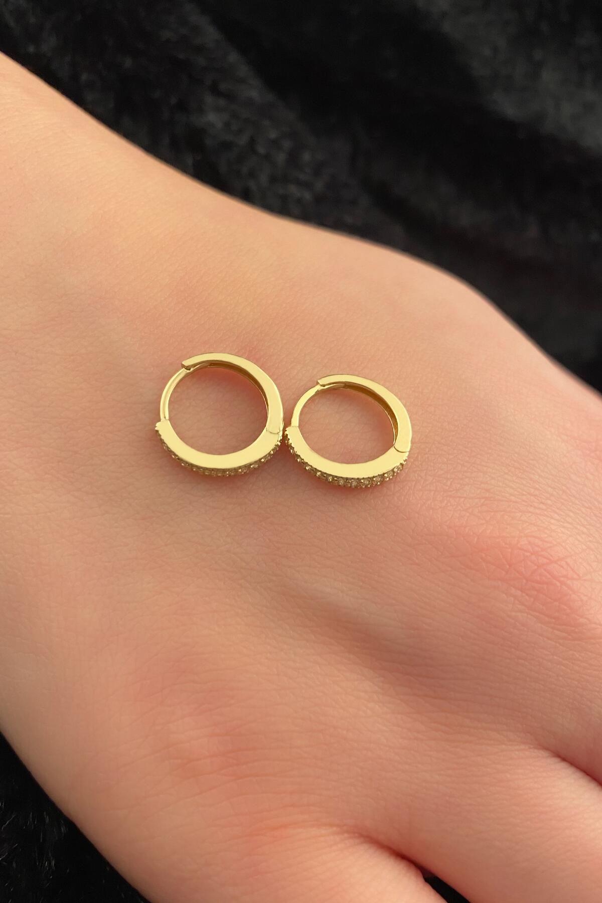 14K Gold Stone Hoop Earrings