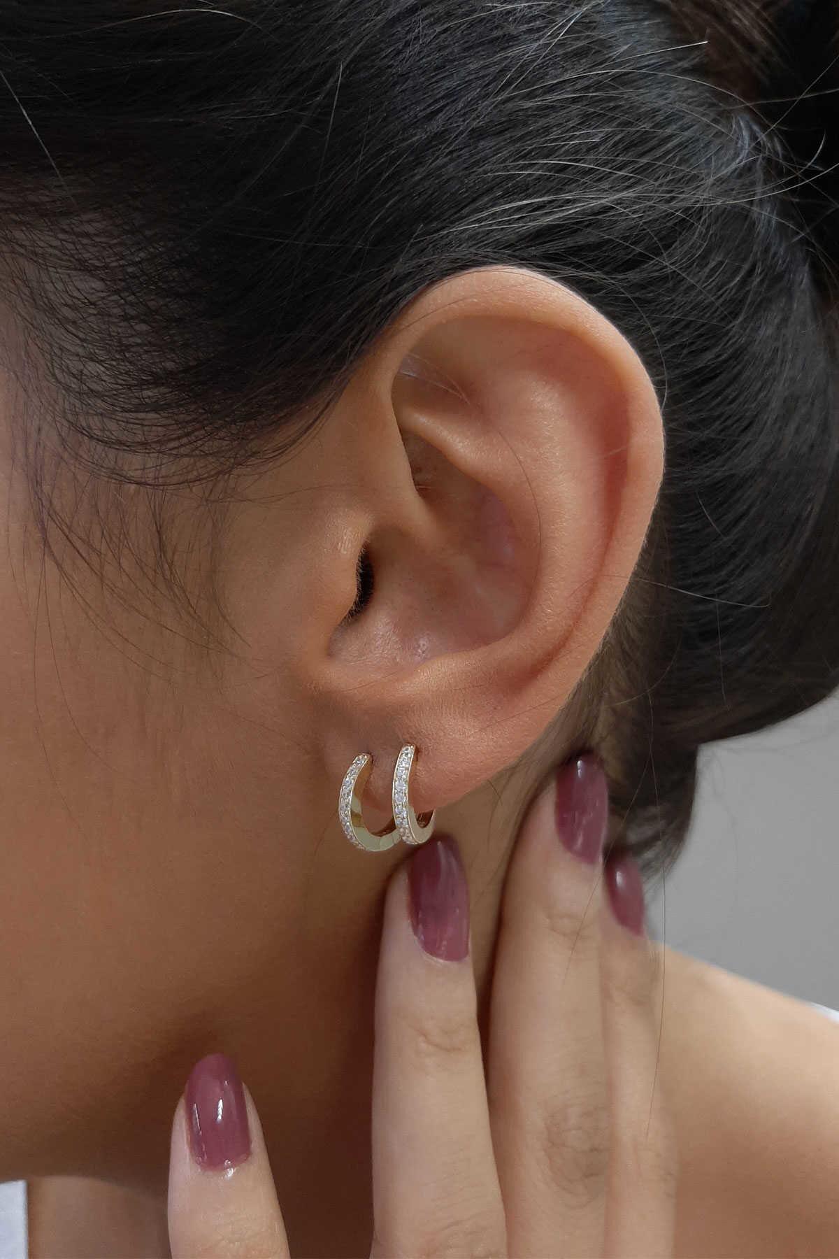 14K Gold Stone Huggie Hoop Earrings