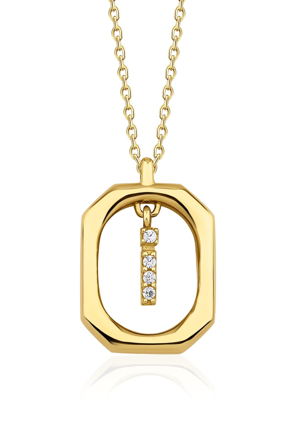 14K Gold Stone İ Initial Necklace