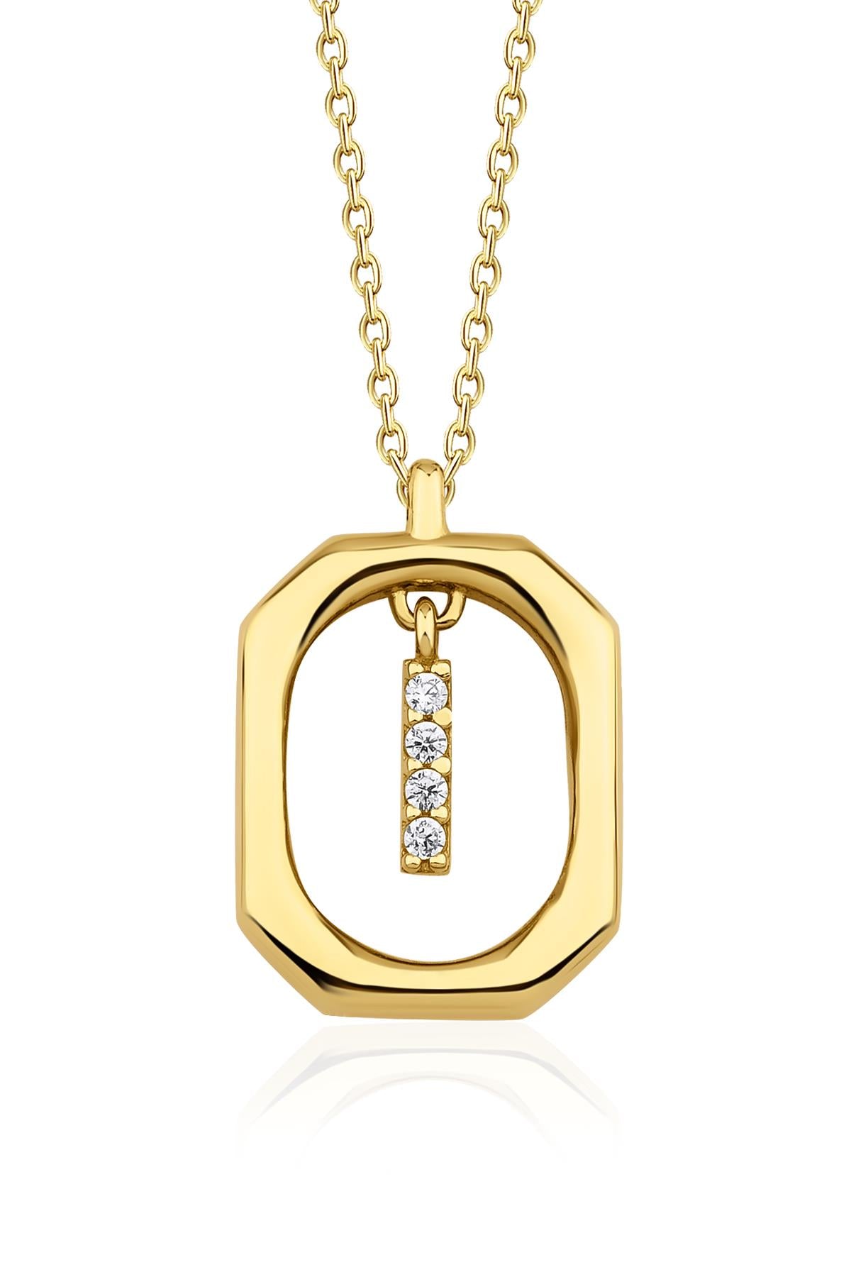 14K Gold Stone I Initial Necklace