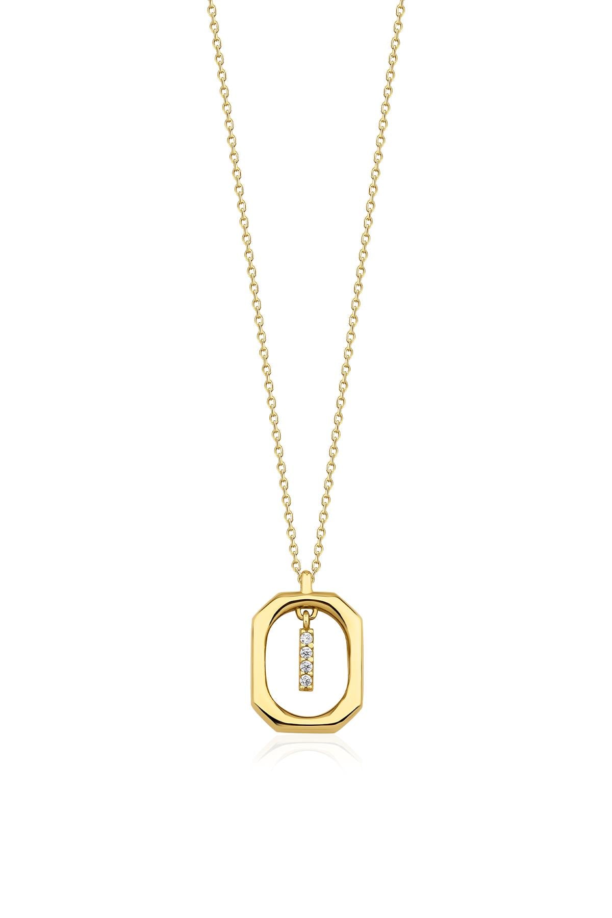 14K Gold Stone I Initial Necklace