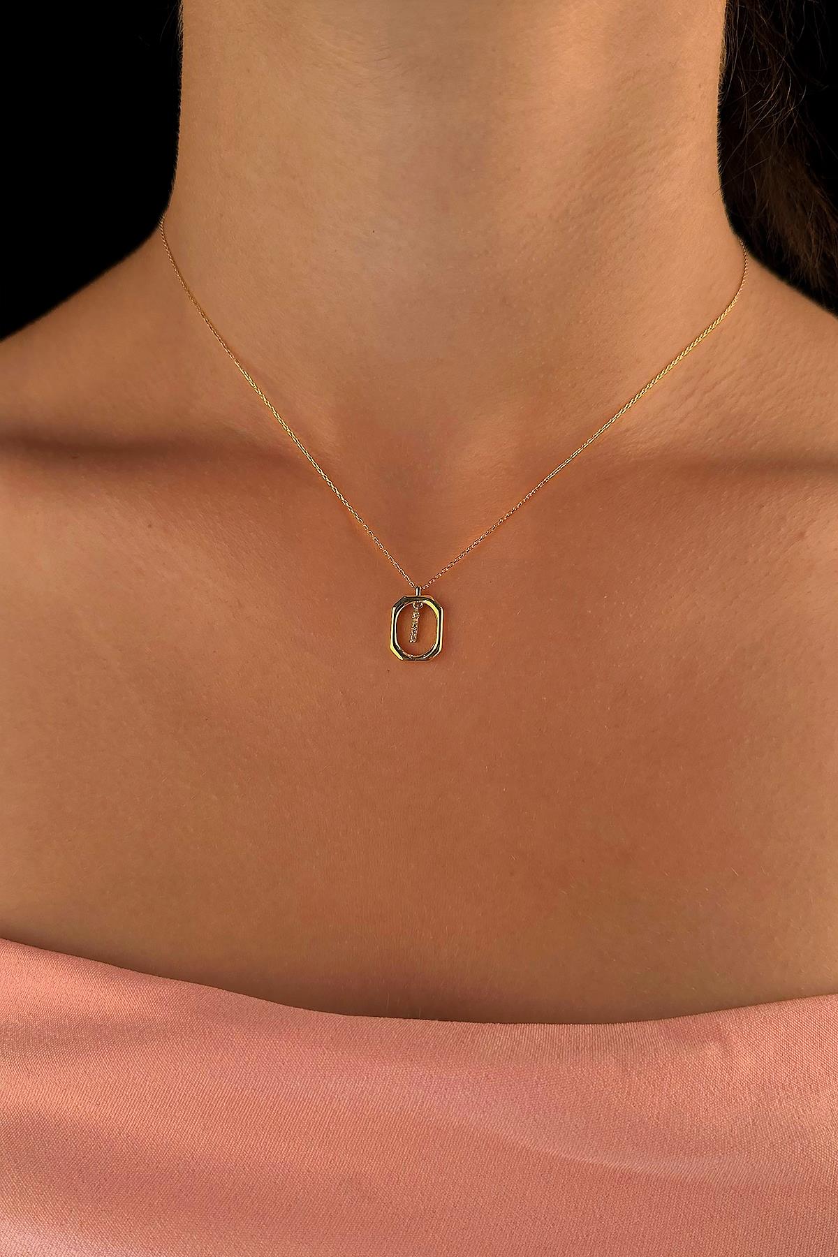 14K Gold Stone İ Initial Necklace