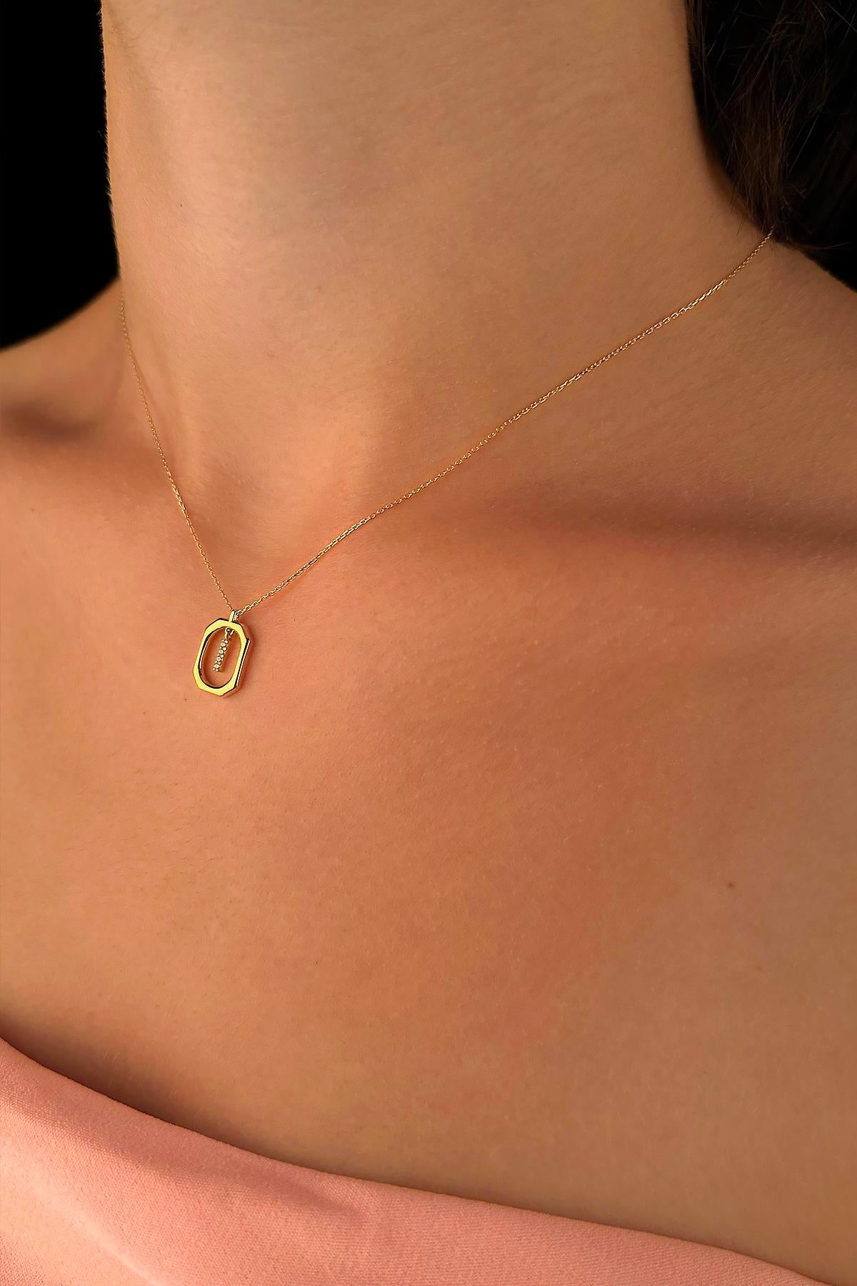 14K Gold Stone I Initial Necklace