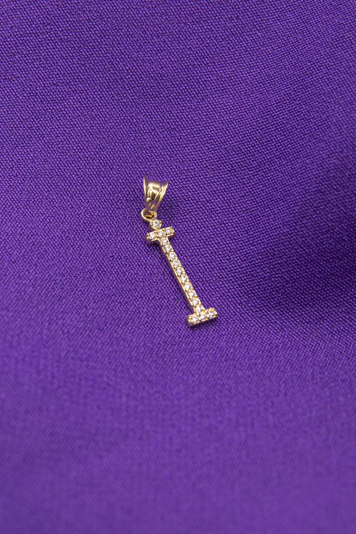 14K Gold Stone İ Letter Charm