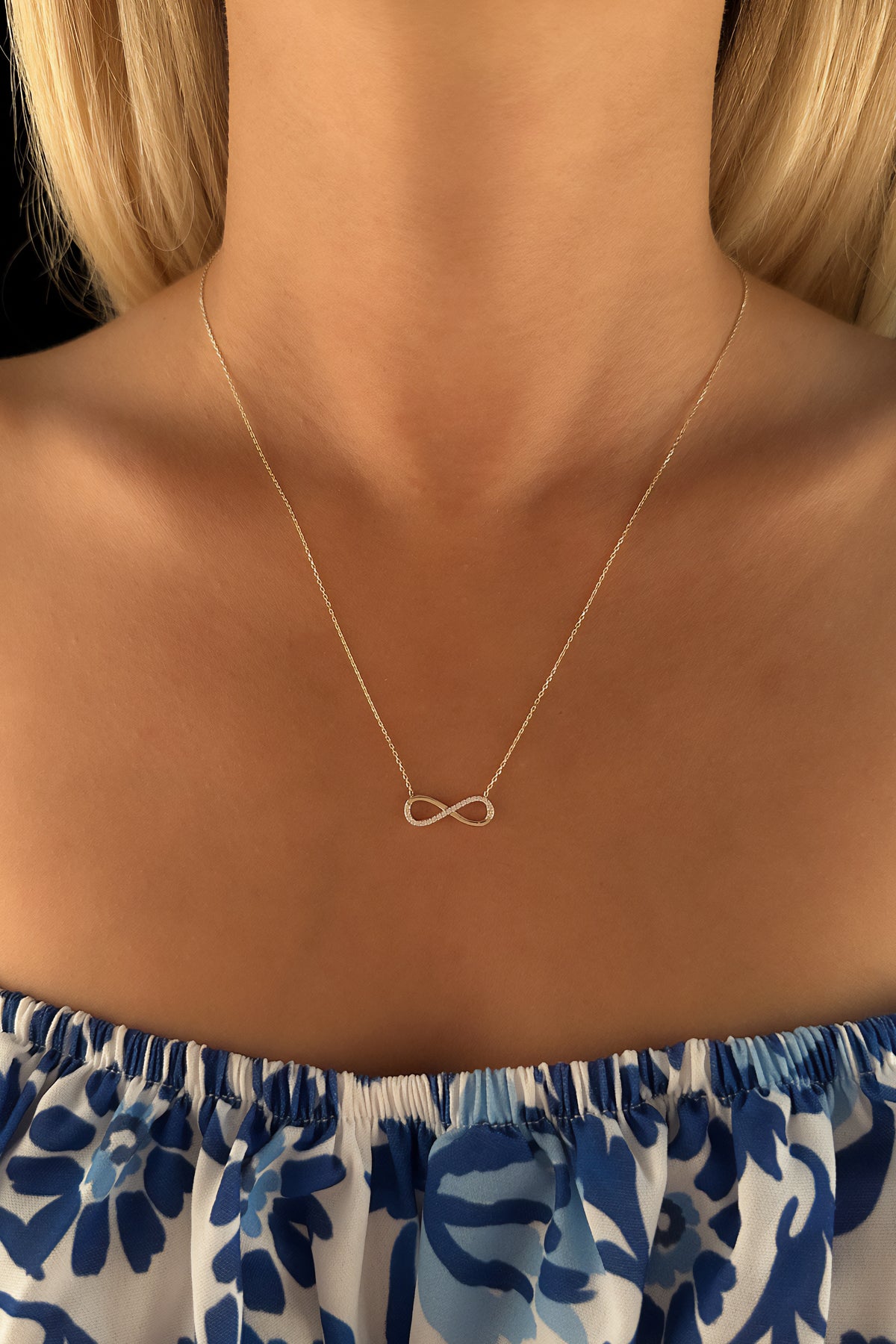 14K Gold Stone İnfinity Necklace