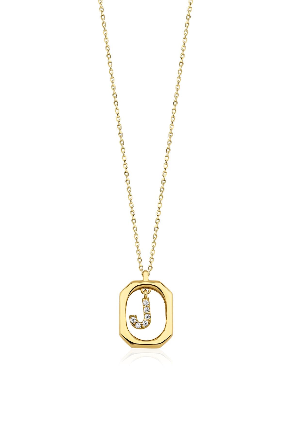 14K Gold Stone J Initial Necklace