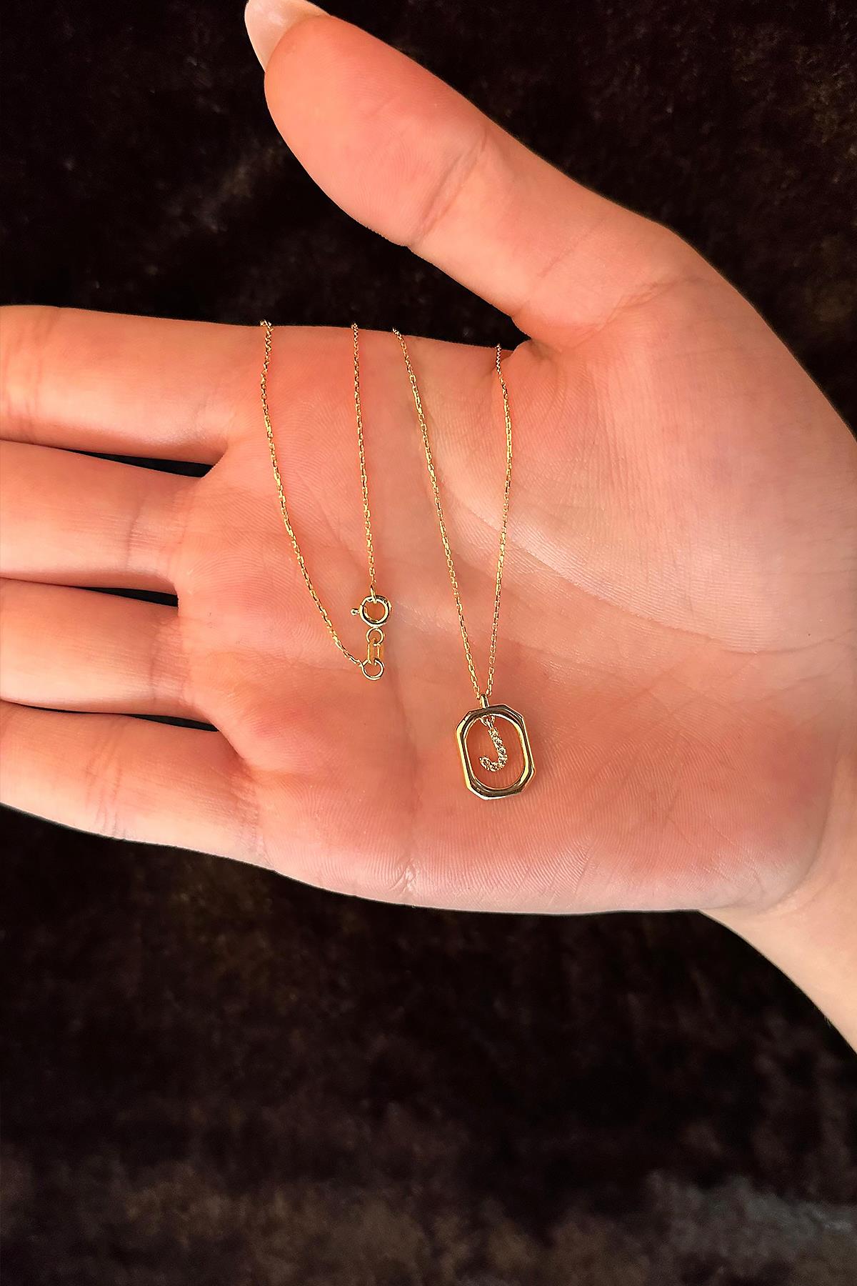 14K Gold Stone J Initial Necklace