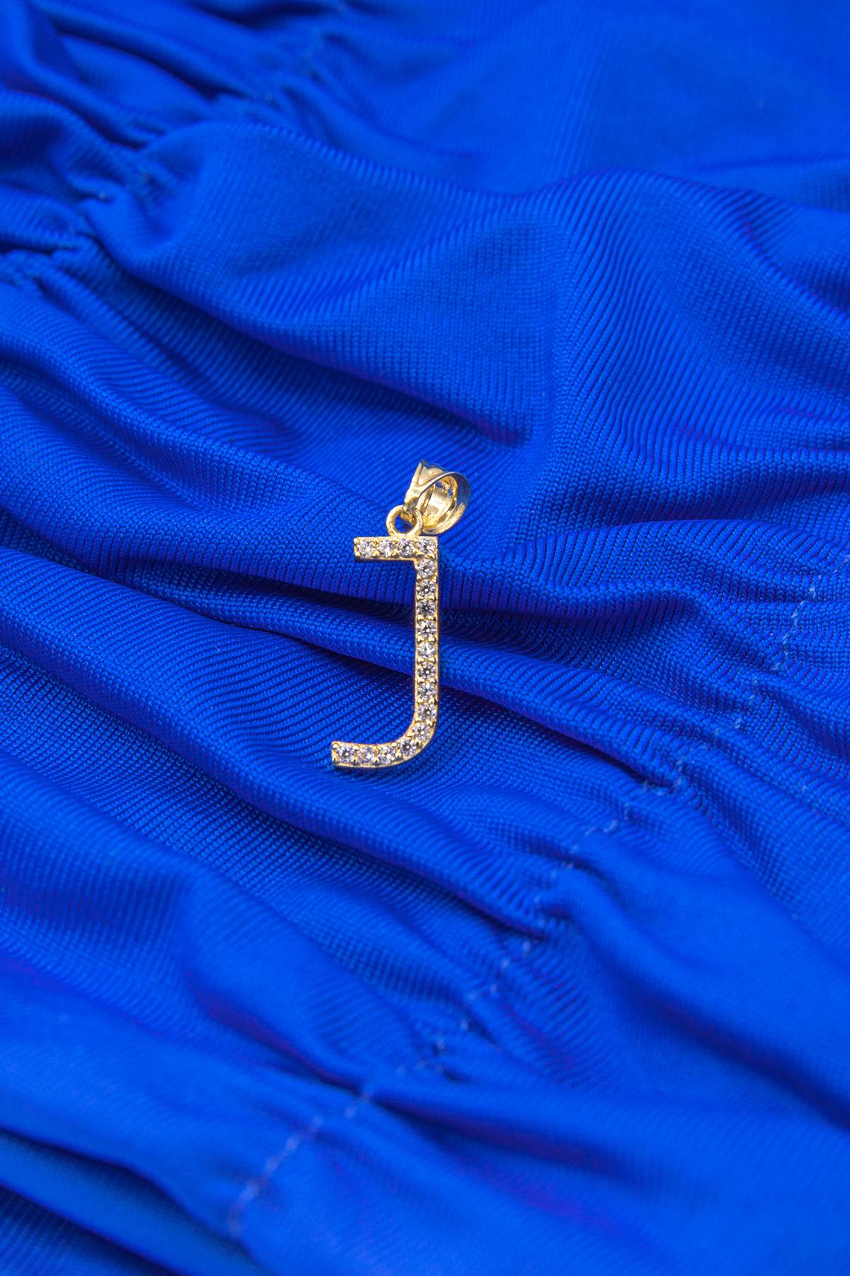 14K Gold Stone J Letter Charm