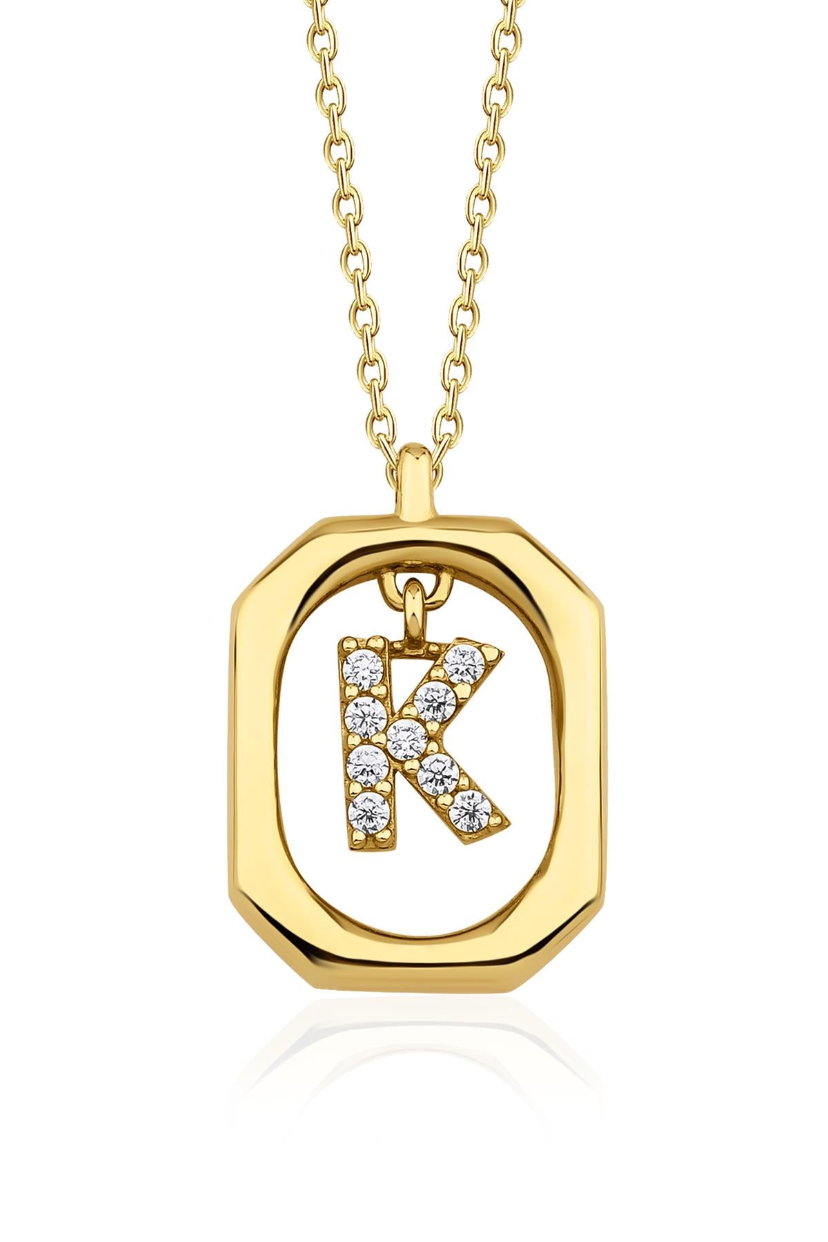14K Gold Stone K Initial Necklace
