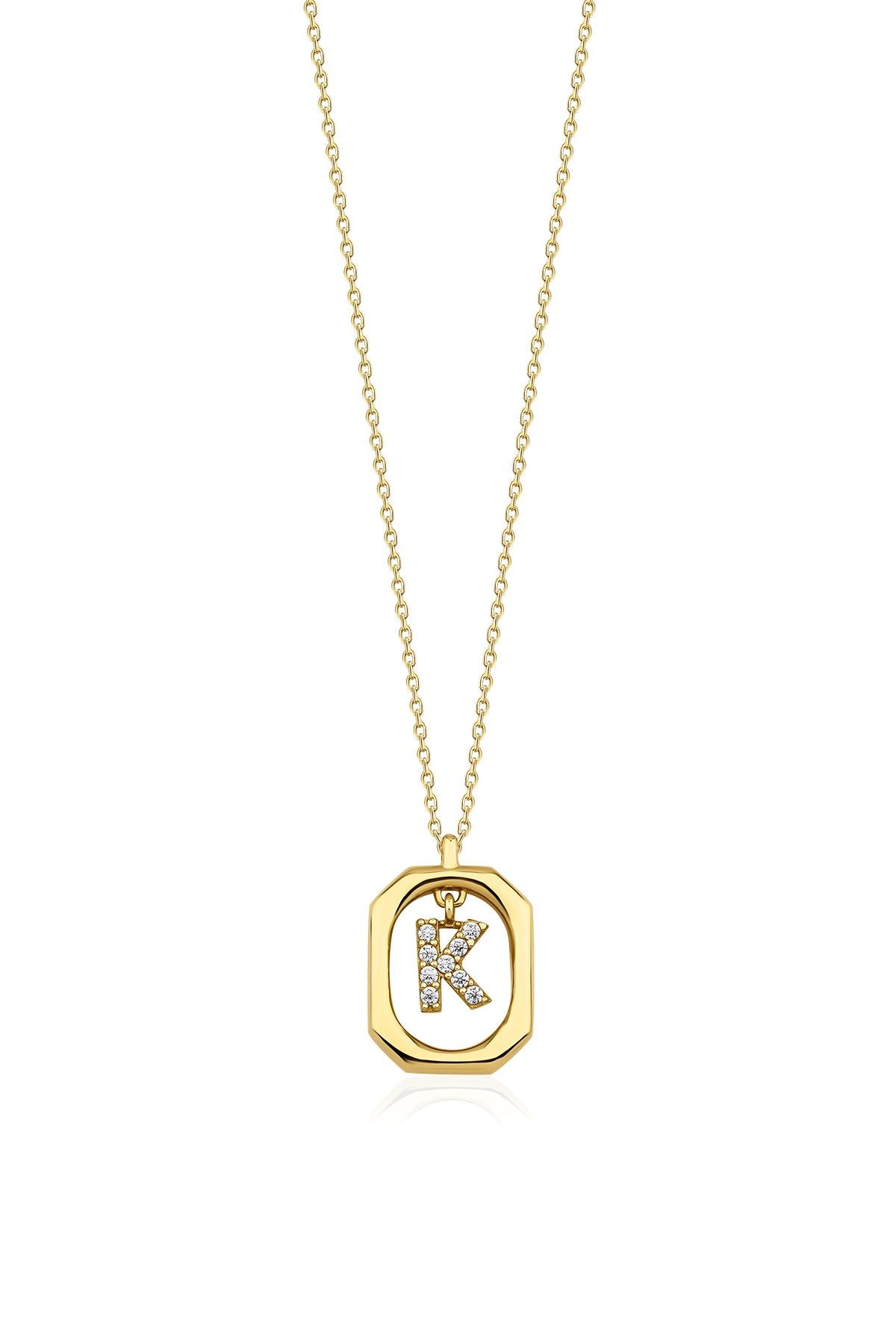 14K Gold Stone K Initial Necklace