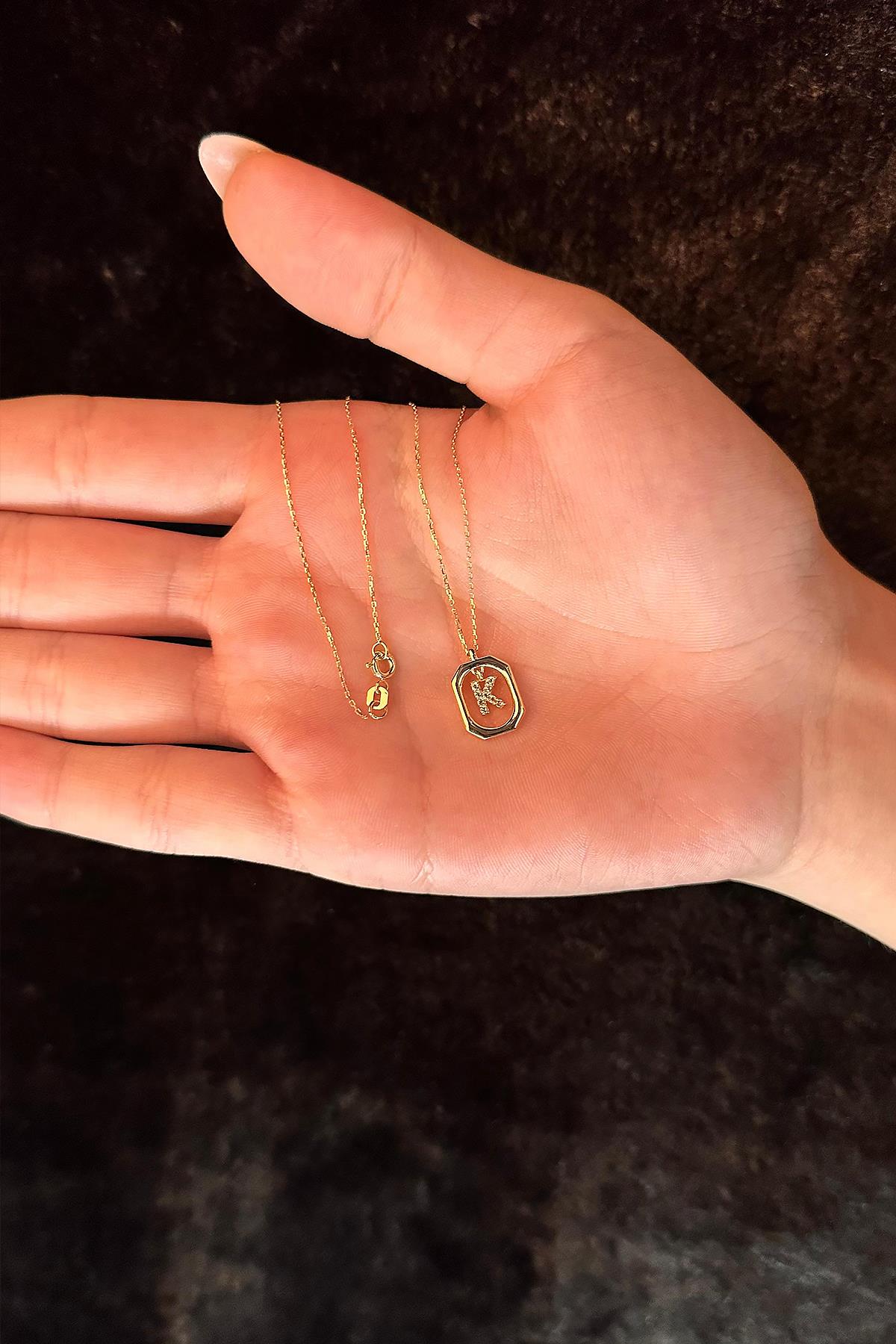 14K Gold Stone K Initial Necklace