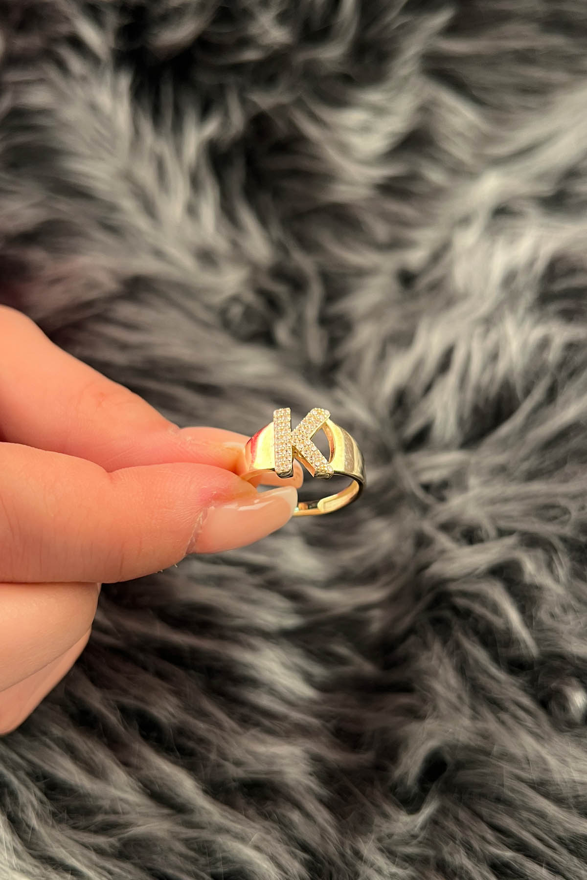 14K Gold Stone K Initial Ring