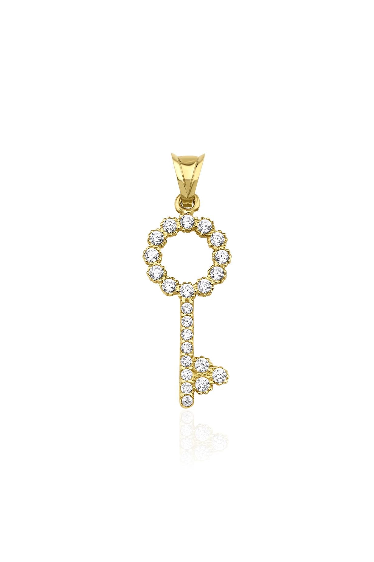 14K Gold Stone Key Charm