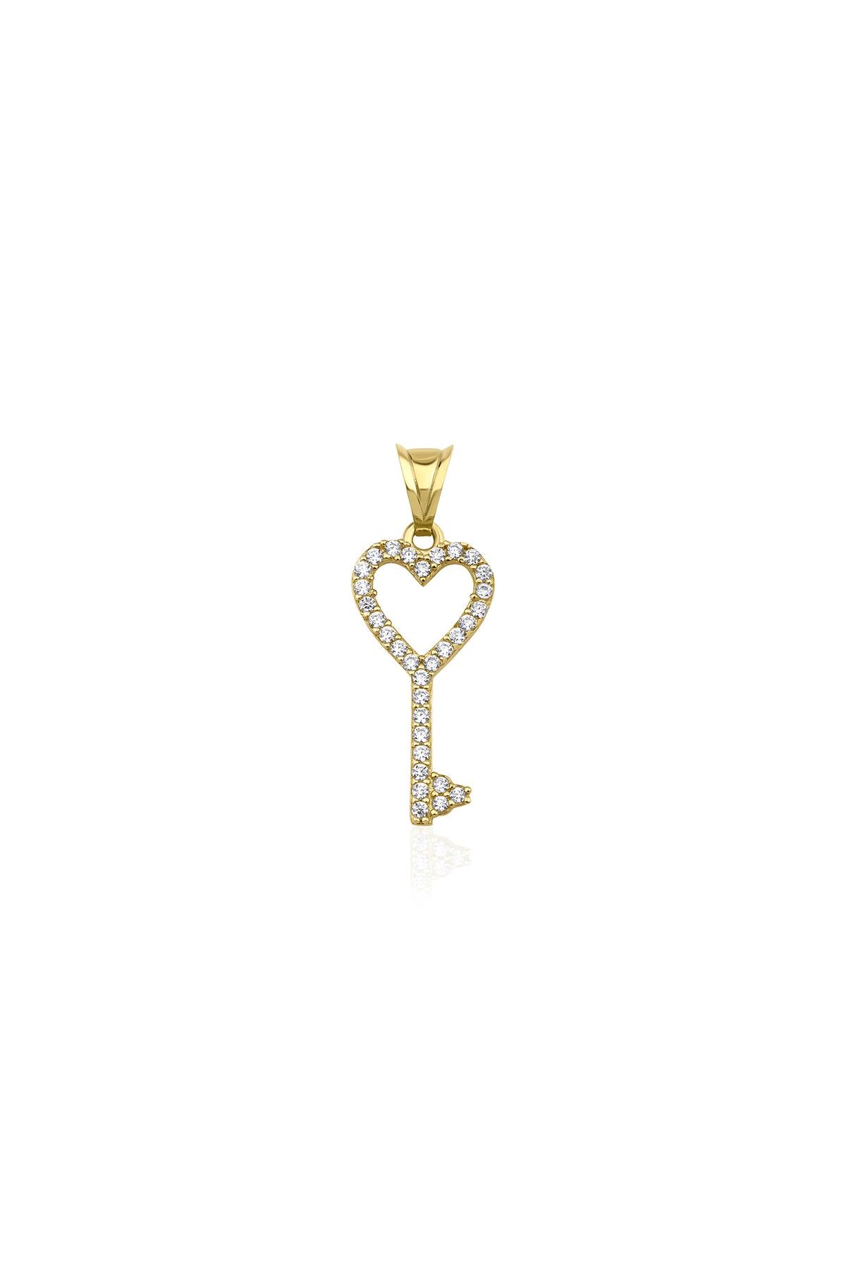 14K Gold Stone Key Heart Charm