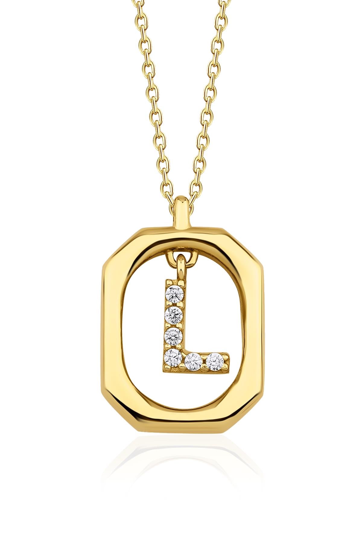 14K Gold Stone L Initial Necklace