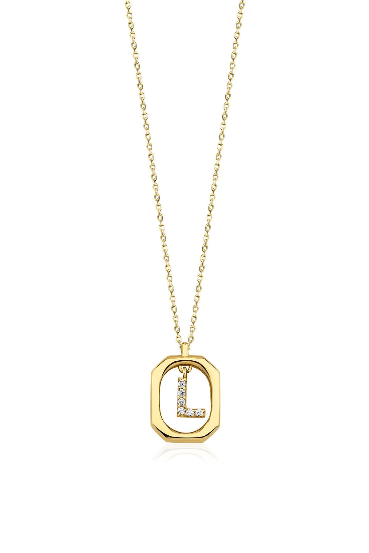 14K Gold Stone L Initial Necklace