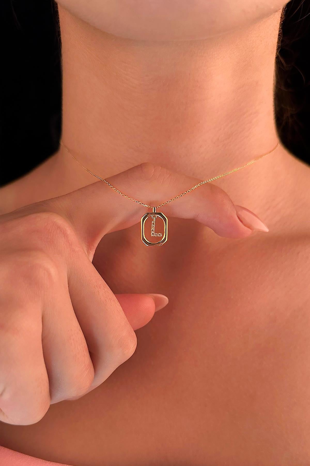 14K Gold Stone L Initial Necklace