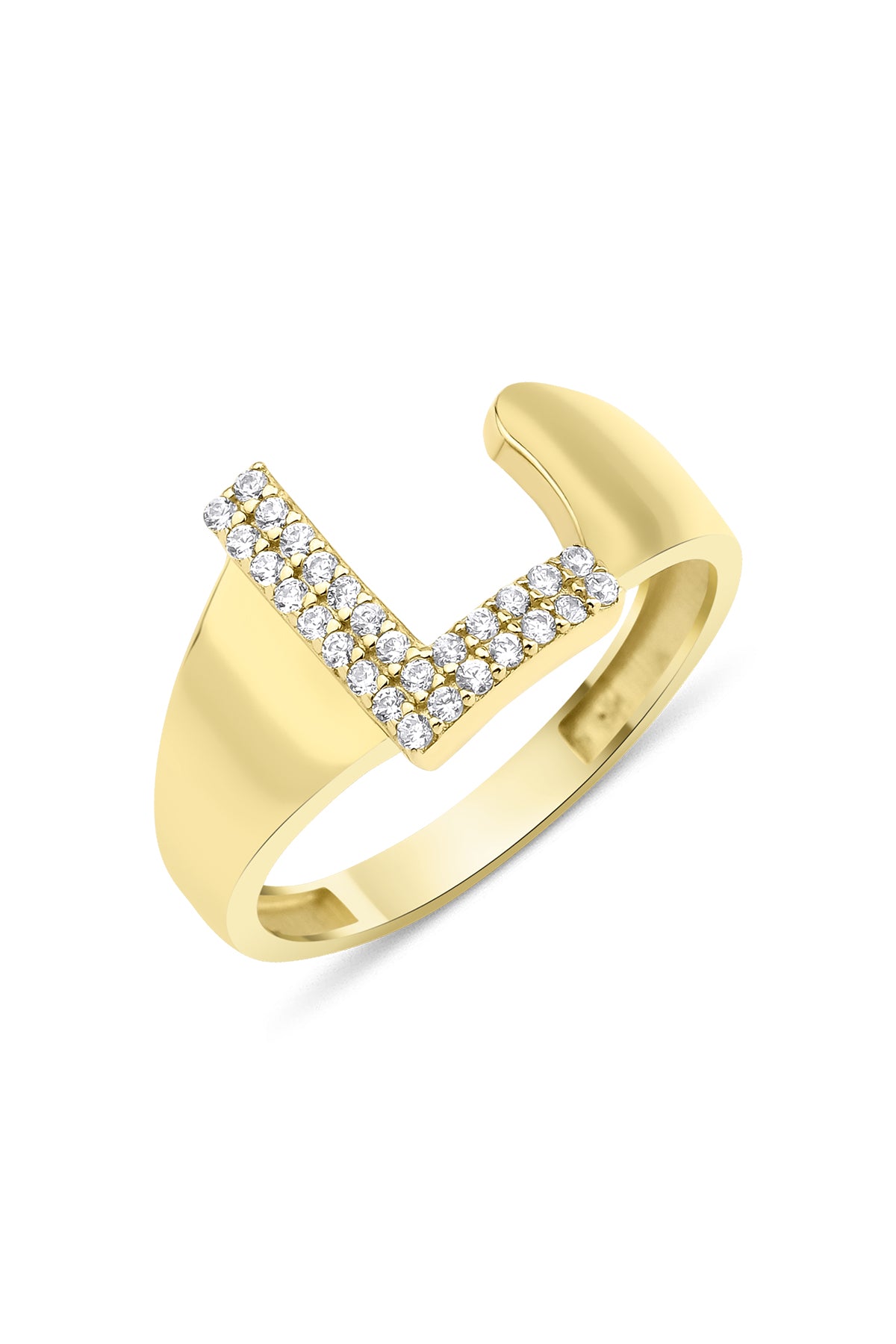 14K Gold Stone L Initial Ring