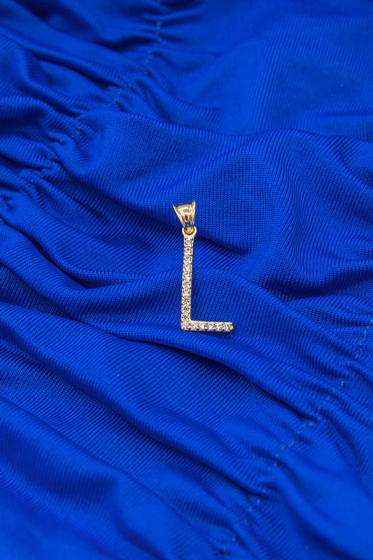 14K Gold Stone L Letter Charm