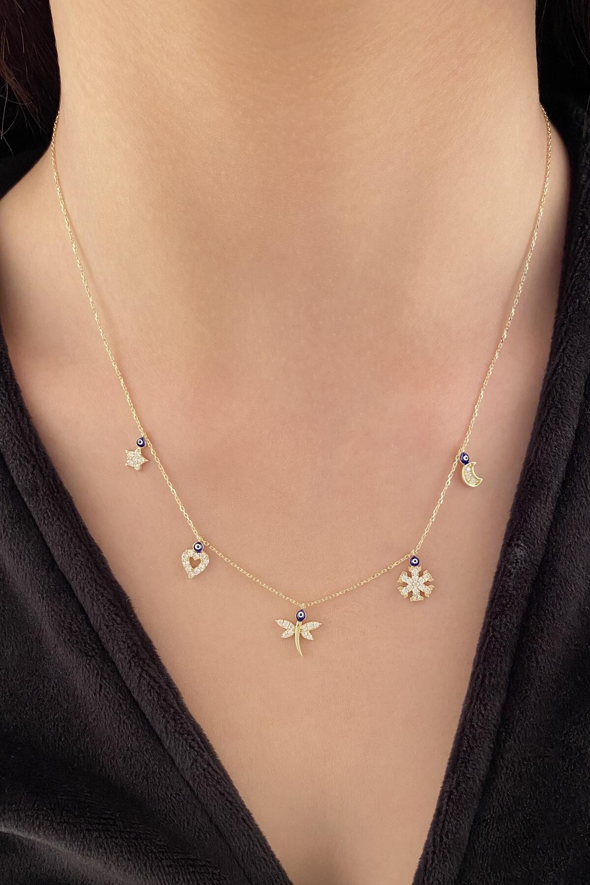 14K Gold Stone Lucky Charms Necklace