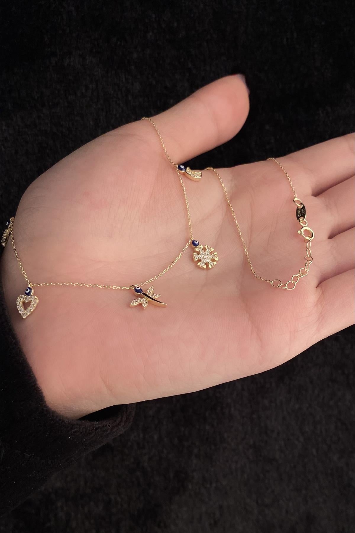 14K Gold Stone Lucky Charms Necklace