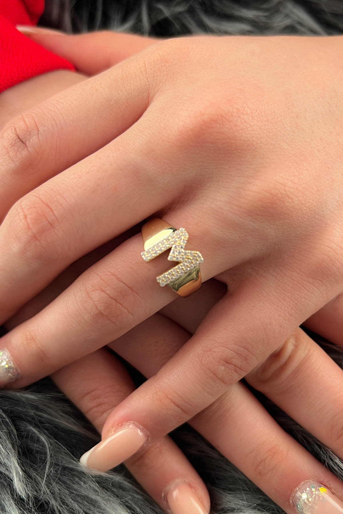 14K Gold Stone M Initial Ring