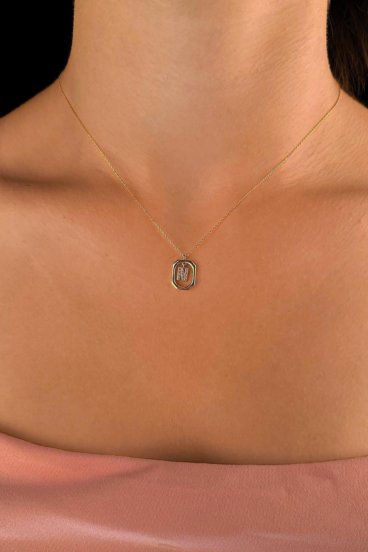 14K Gold Stone N Initial Necklace