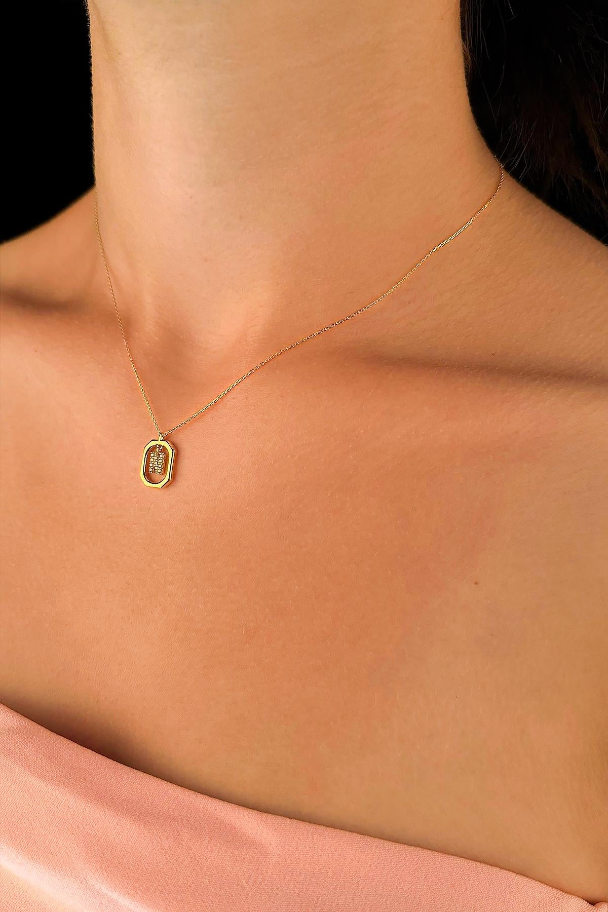14K Gold Stone N Initial Necklace