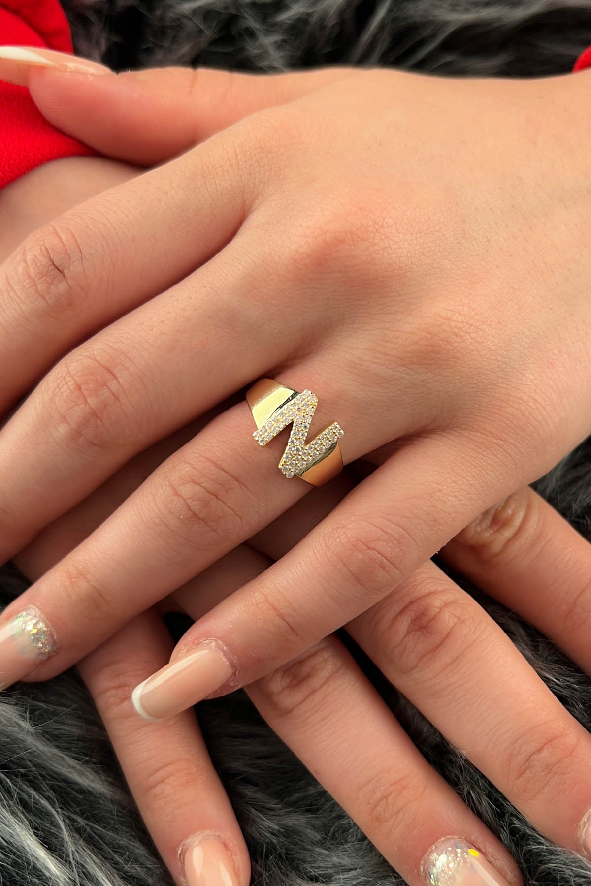 14K Gold Stone N Initial Ring