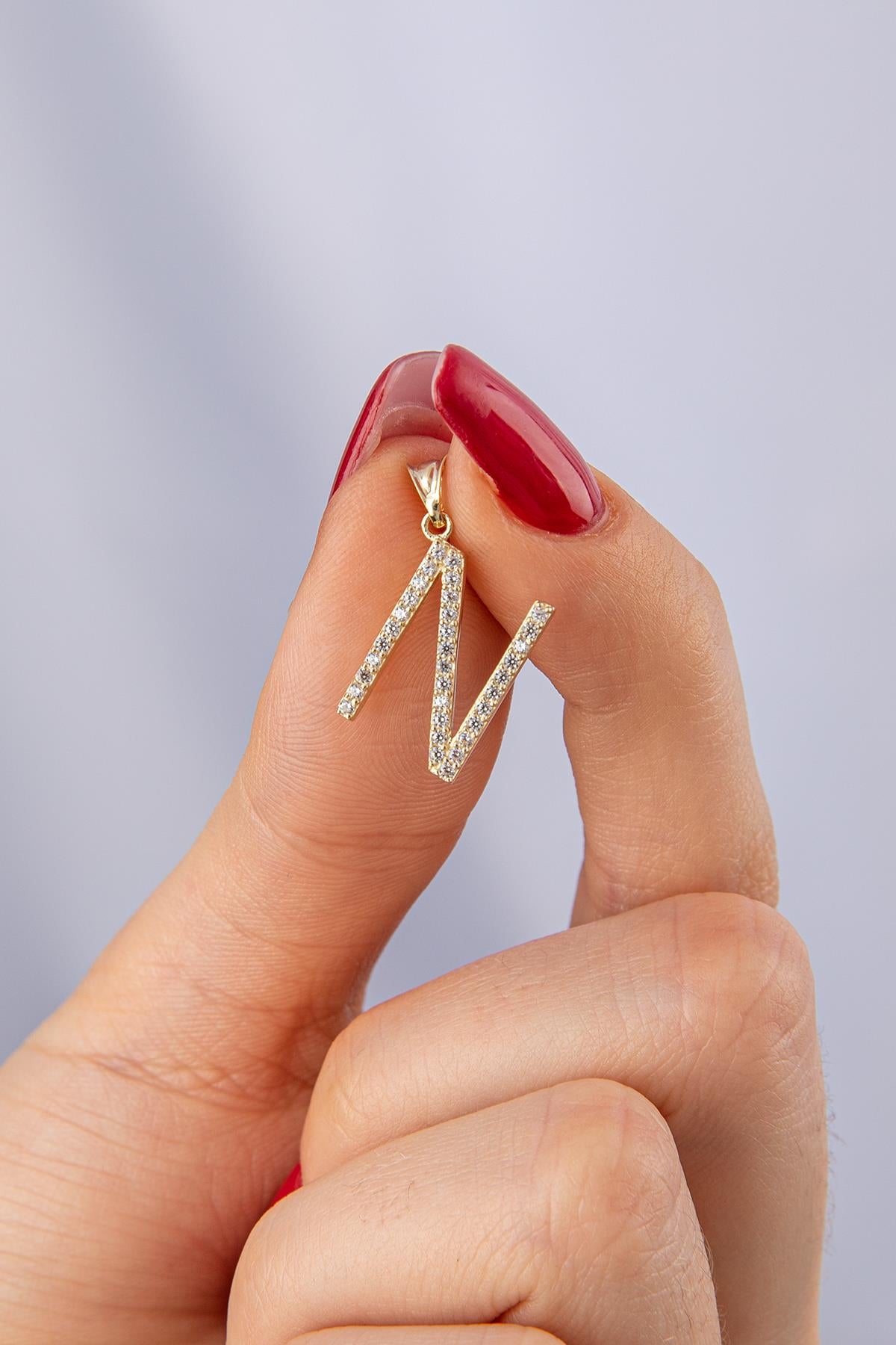 14K Gold Stone N Letter Charm