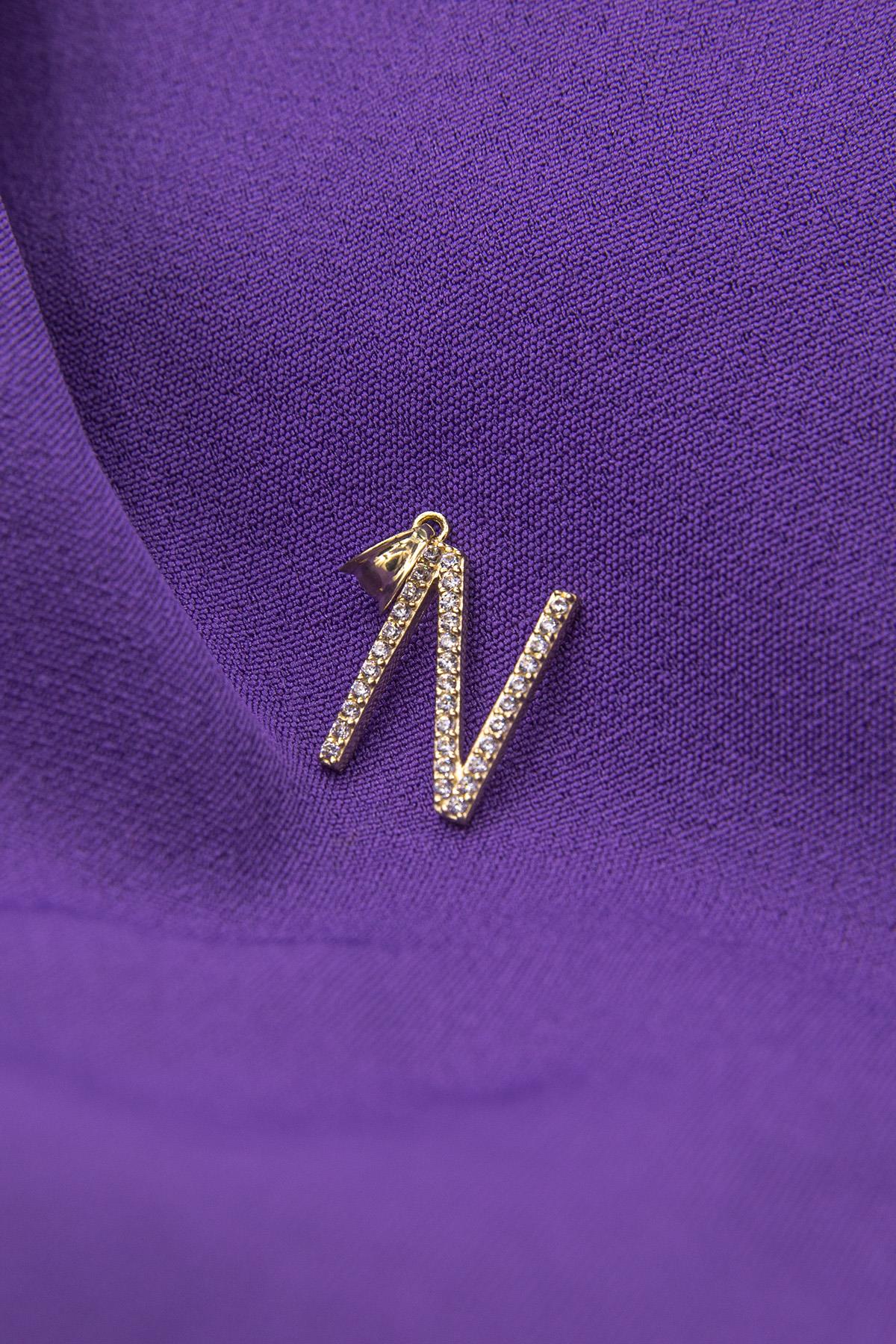 14K Gold Stone N Letter Charm