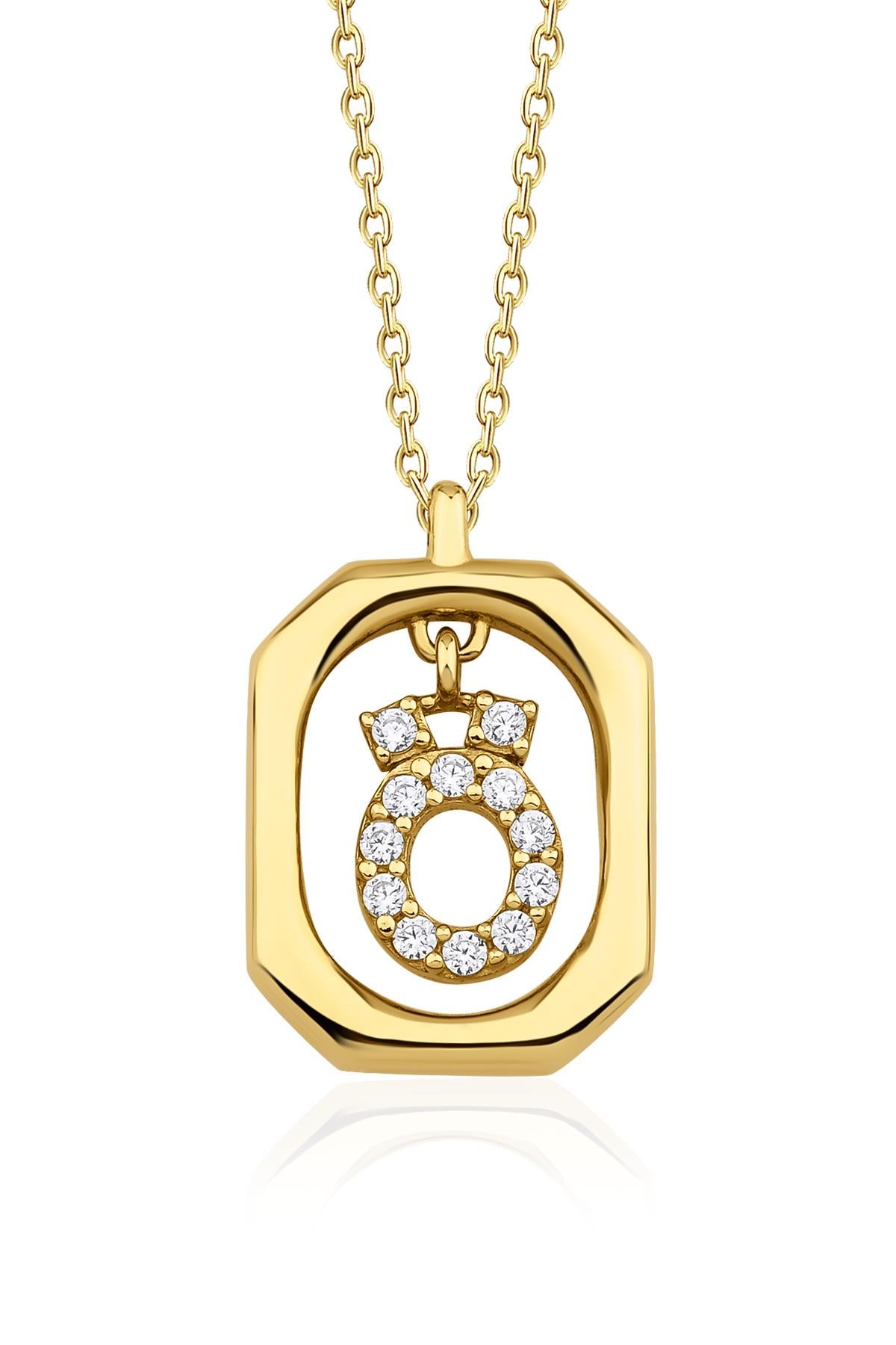 14K Gold Stone Ö Initial Necklace