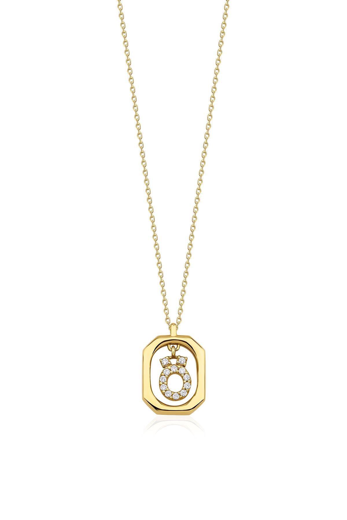 14K Gold Stone Ö Initial Necklace