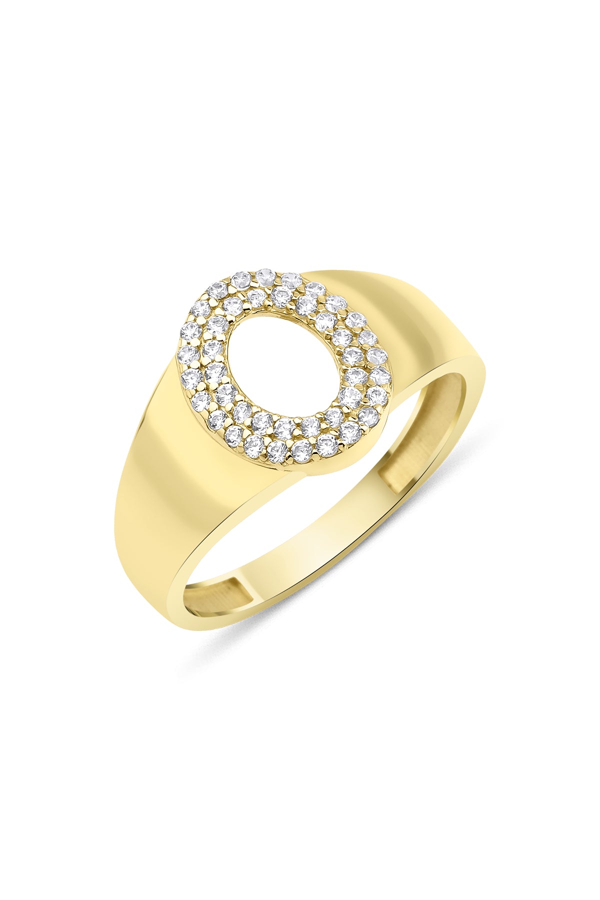 14K Gold Stone O Initial Ring