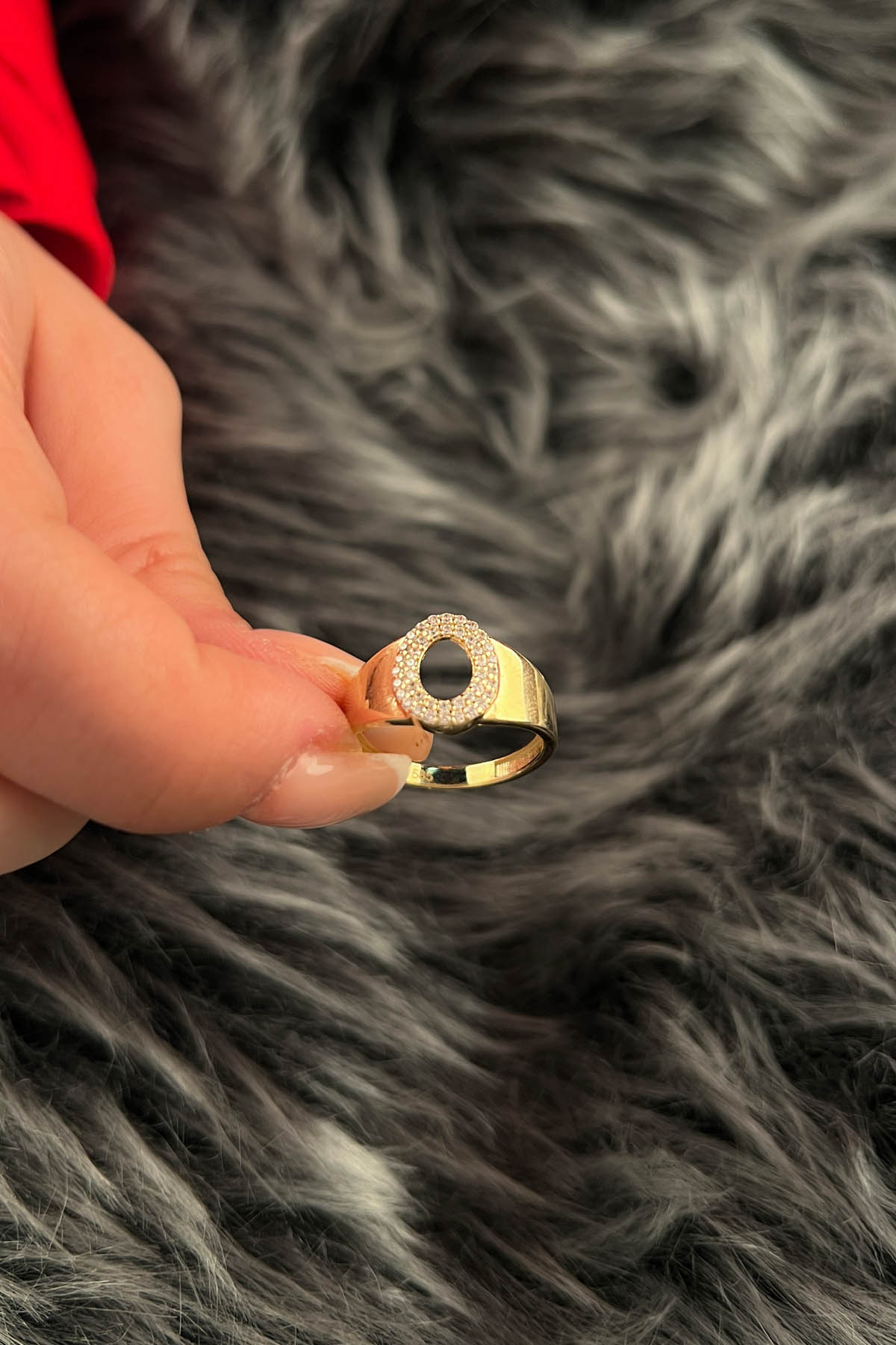 14K Gold Stone O Initial Ring