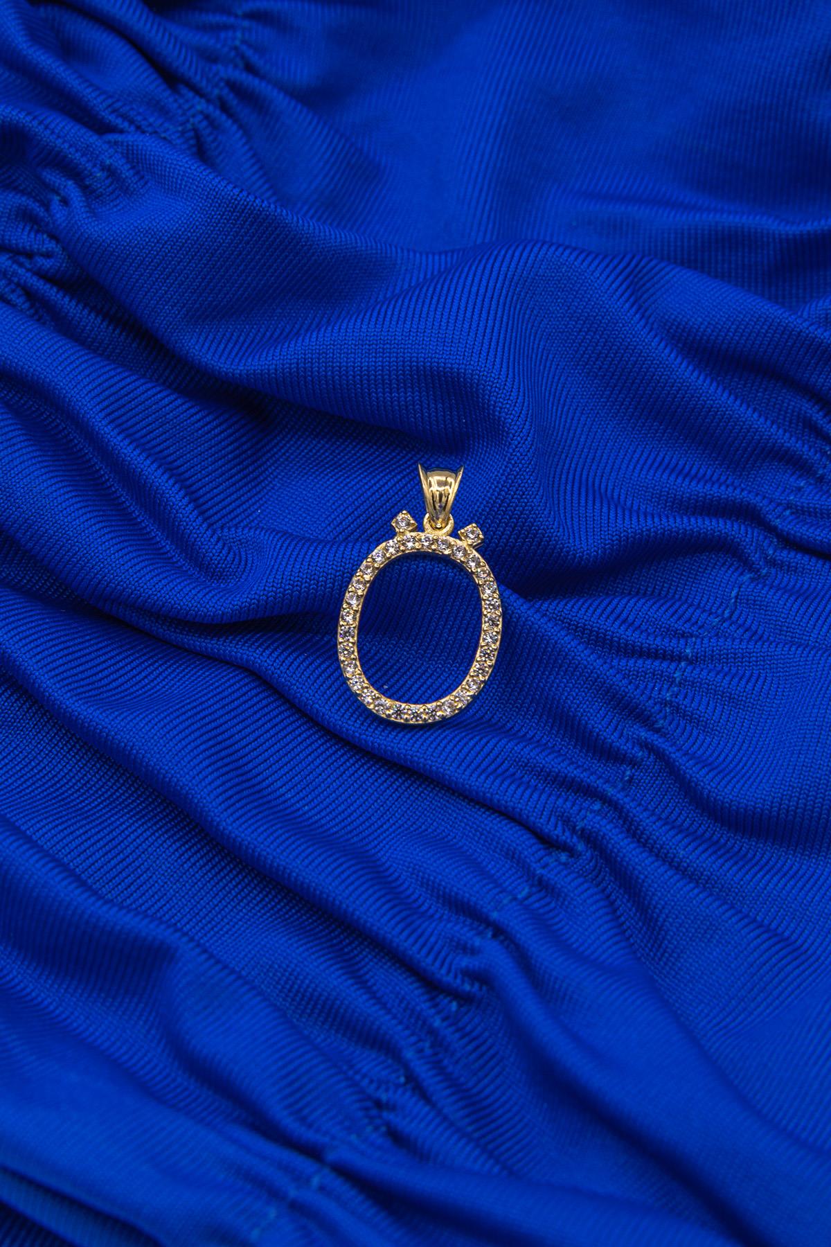 14K Gold Stone Ö Letter Charm