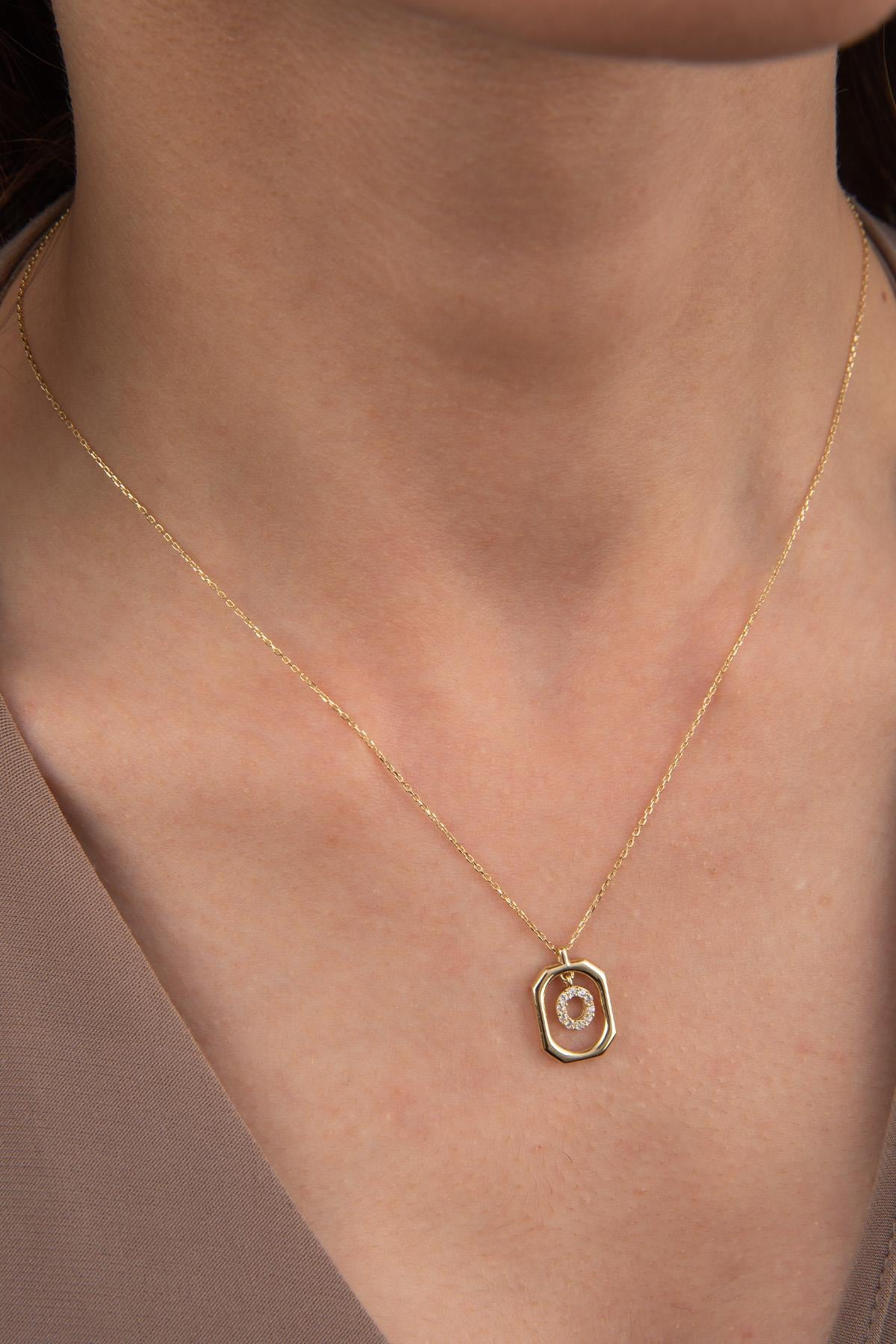 14K Gold Stone O Letter Necklace
