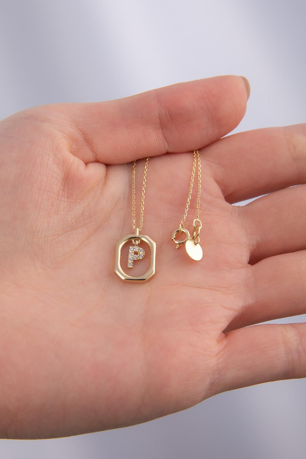 14K Gold Stone P Letter Necklace