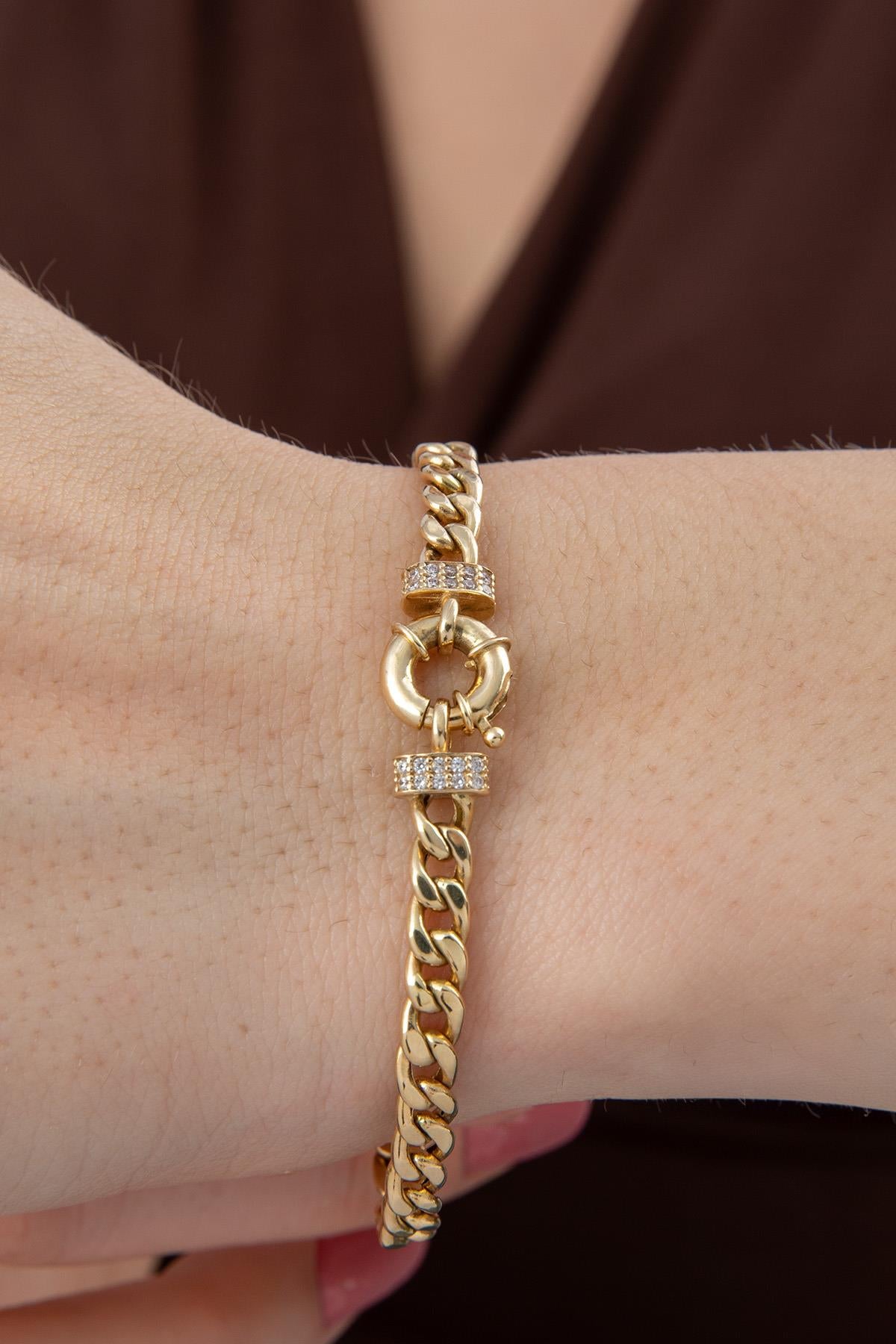 14K Gold Stone Personalized  A Initial Letter Bracelet