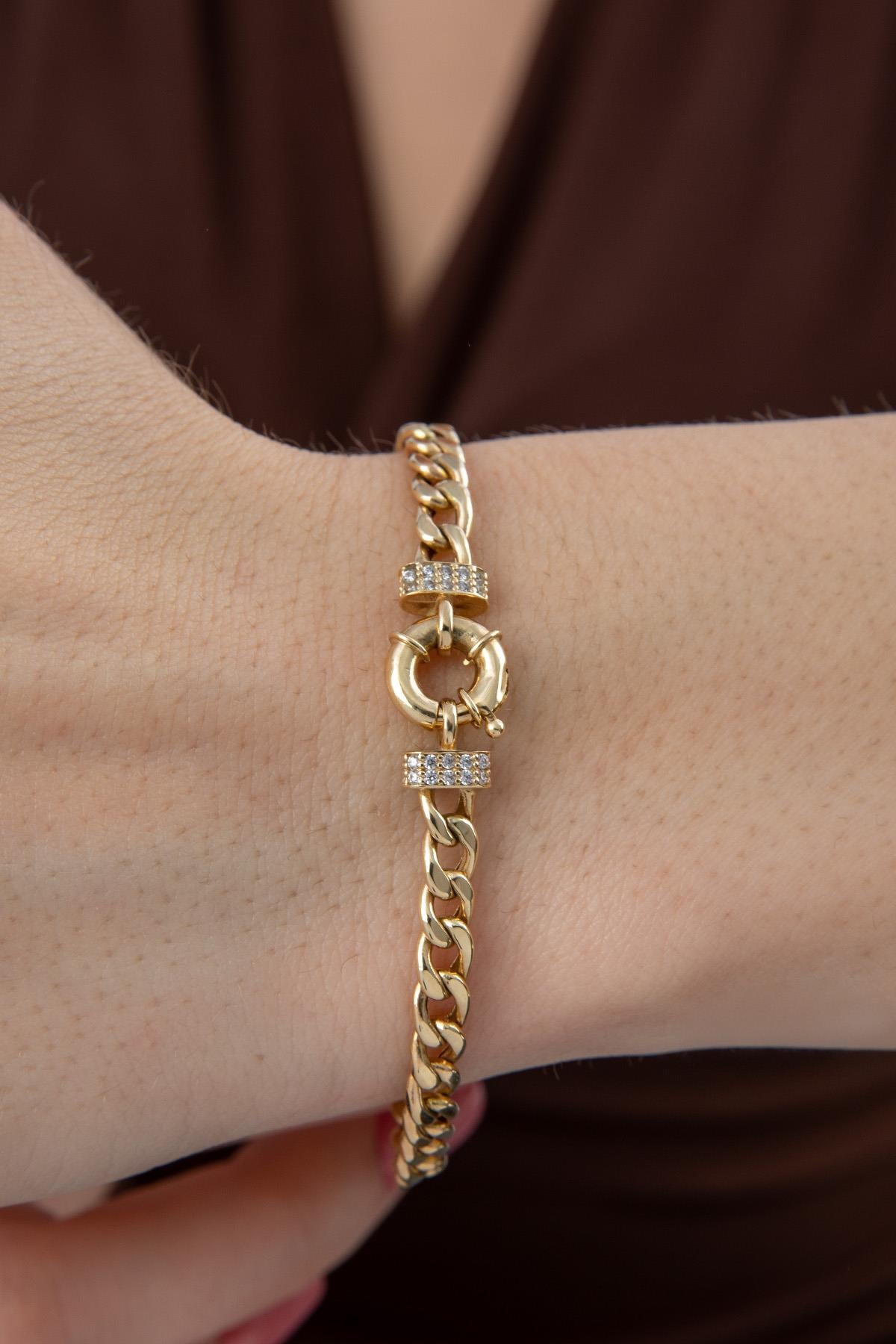 14K Gold Stone Personalized  G Initial Letter Bracelet