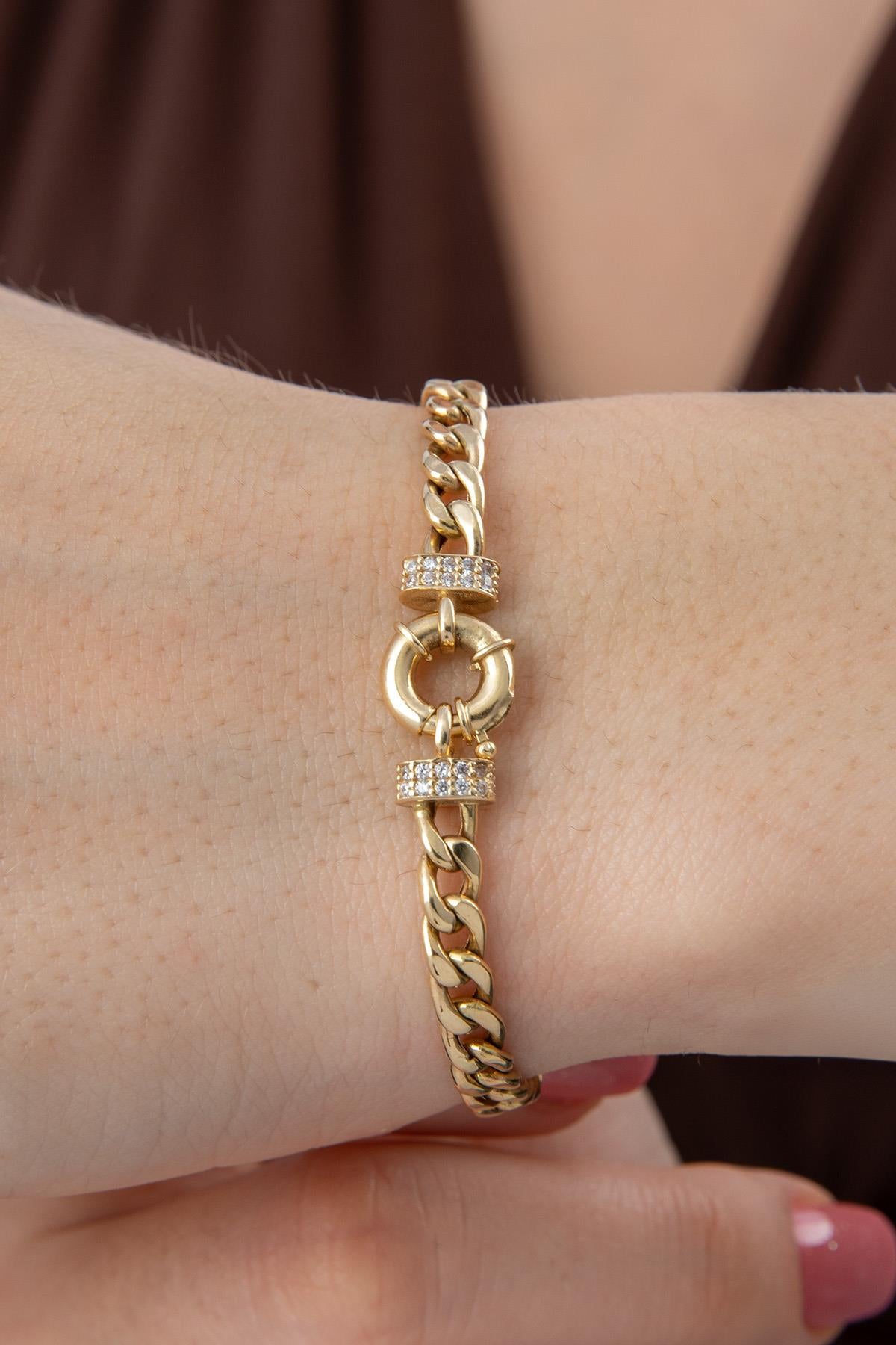 14K Gold Stone Personalized  N Initial Letter Bracelet