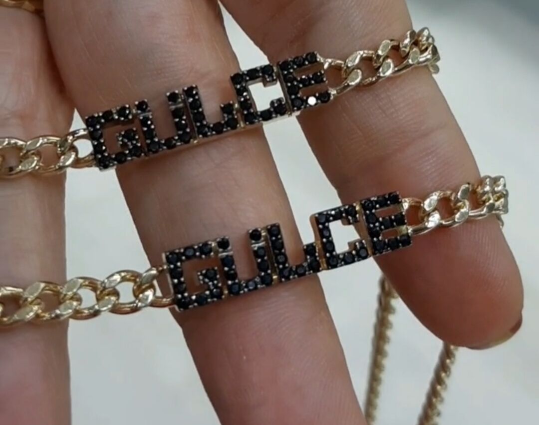 14K Gold Stone Personalized Name With Cuban Chain