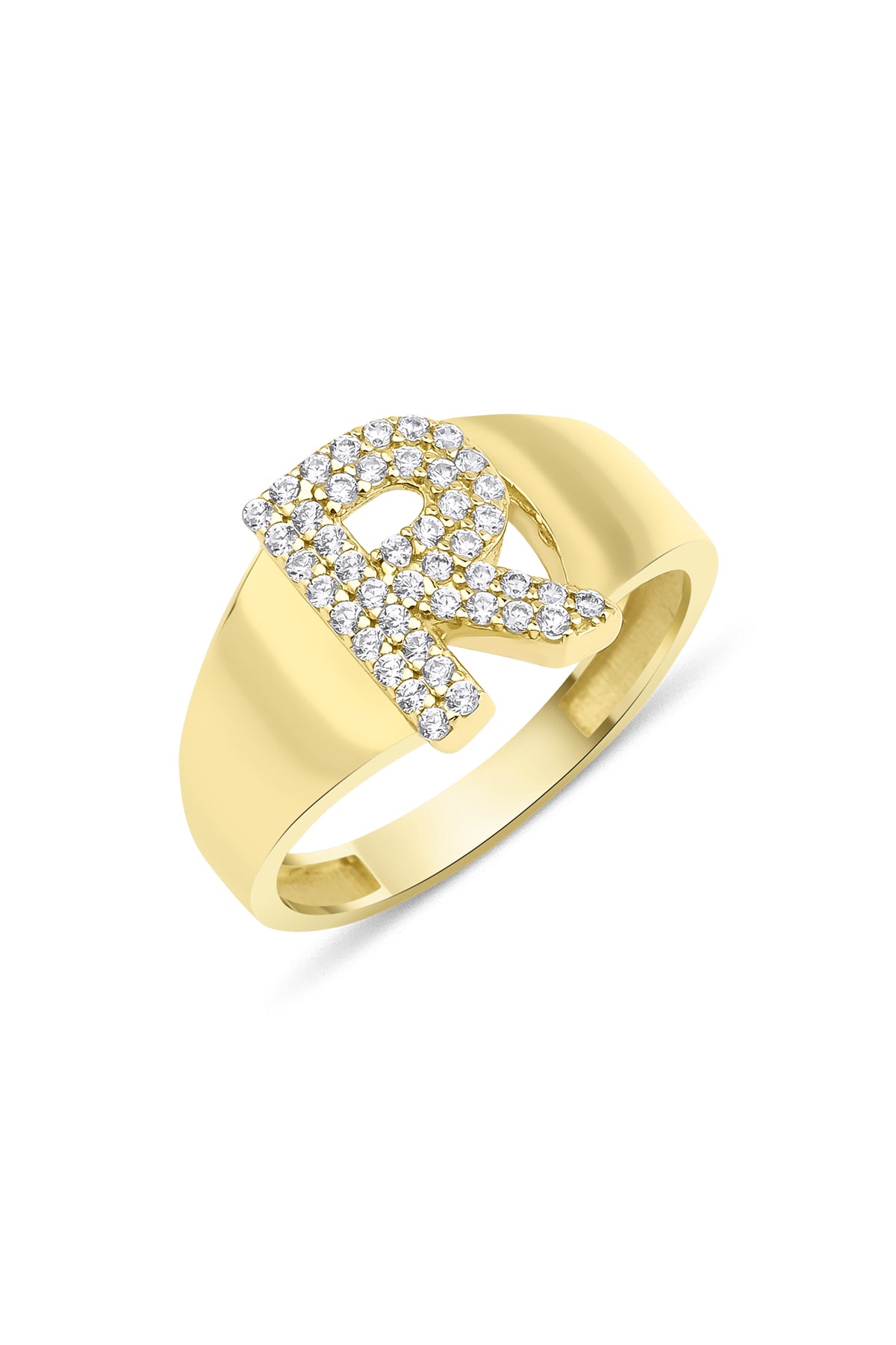 14K Gold Stone R Initial Ring