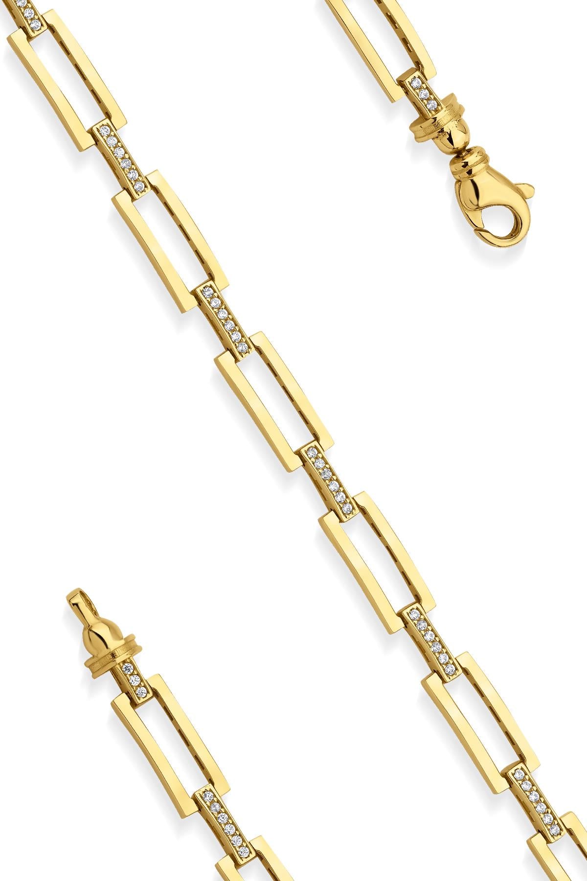 14K Gold Stone Rectangular Paperclip Bracelet