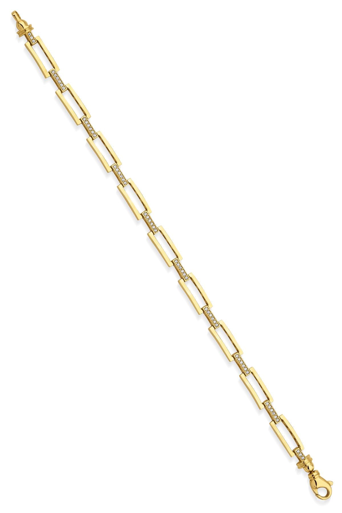 14K Gold Stone Rectangular Paperclip Bracelet