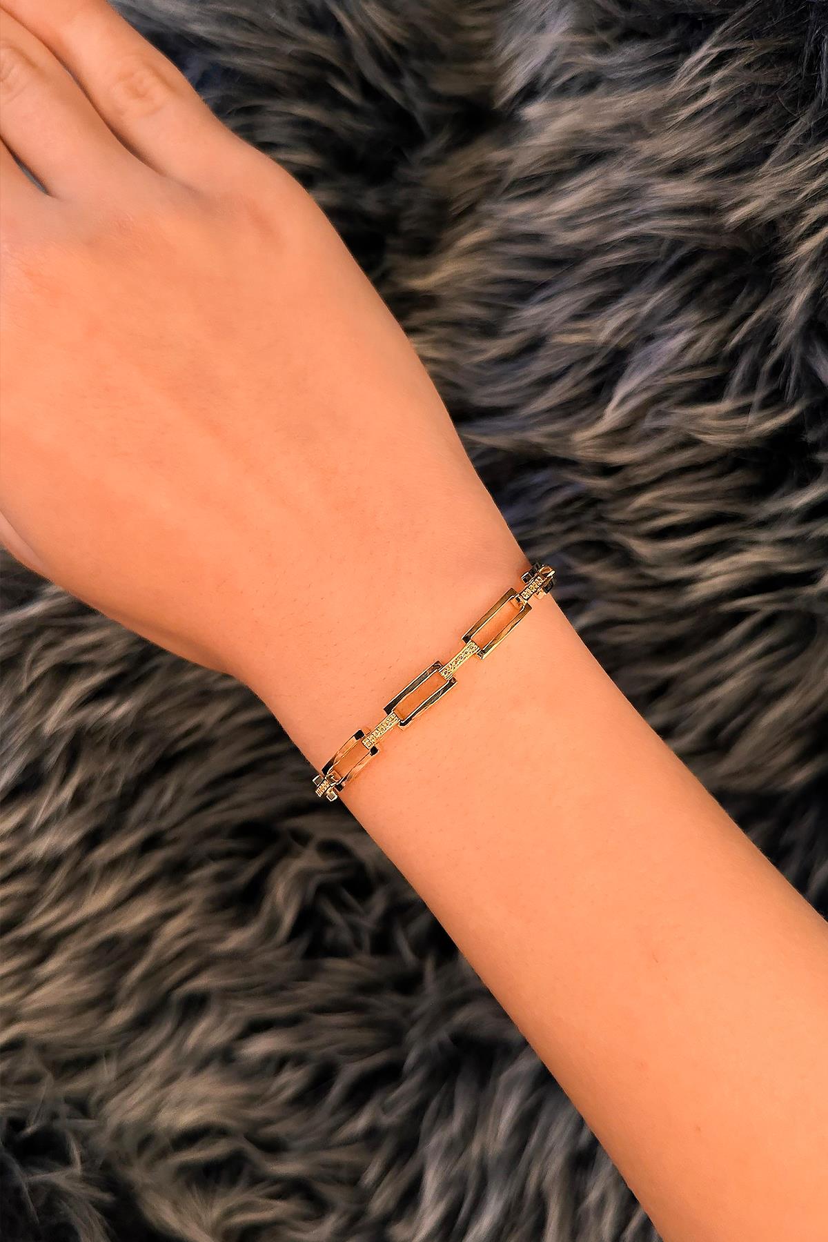 14K Gold Stone Rectangular Paperclip Bracelet