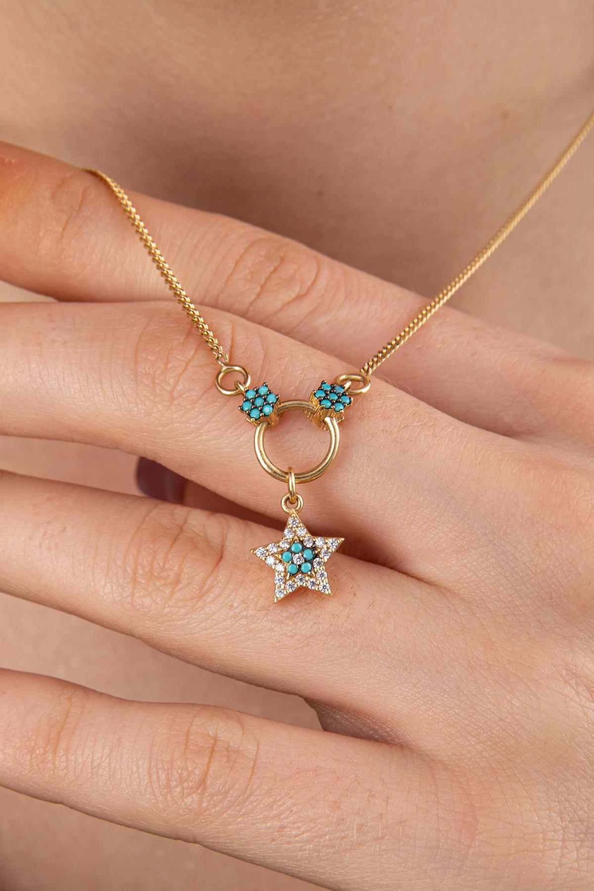 14K Gold Stone Rigel Star Necklace