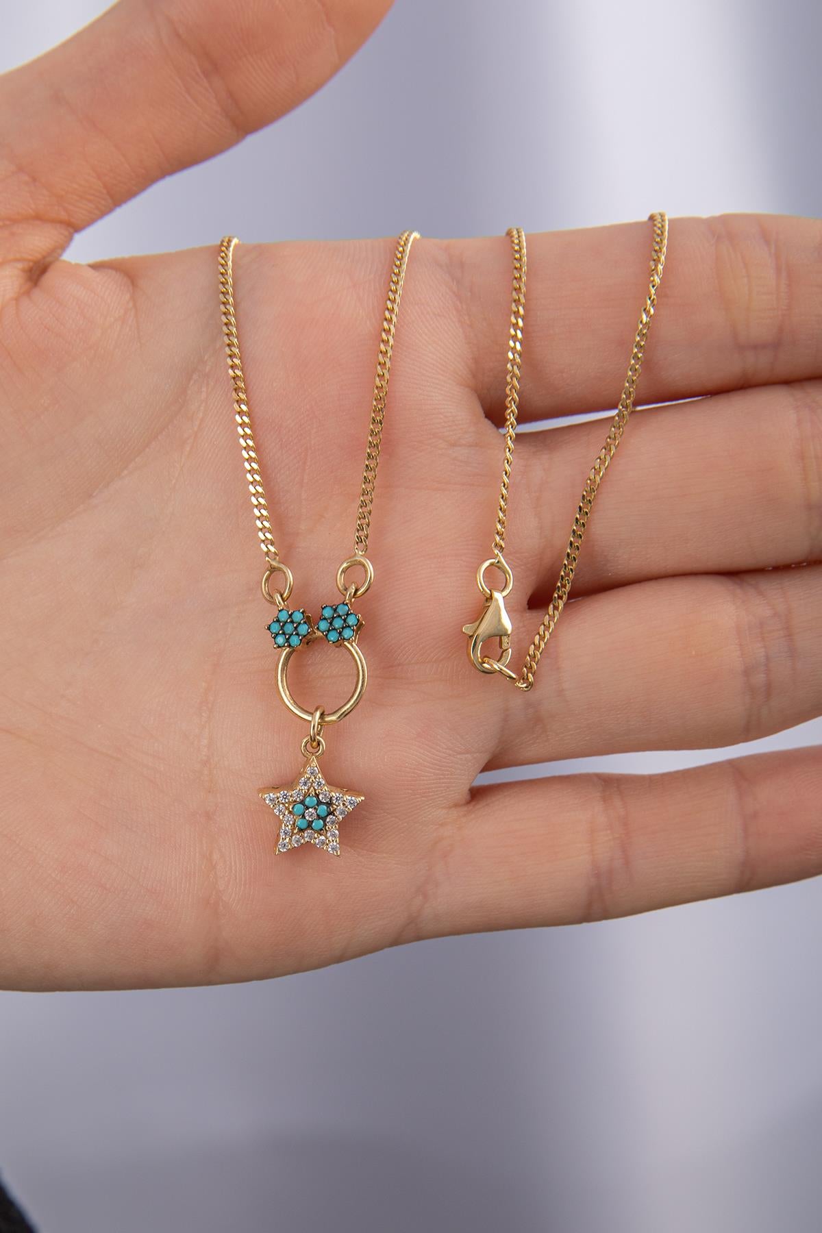 14K Gold Stone Rigel Star Necklace