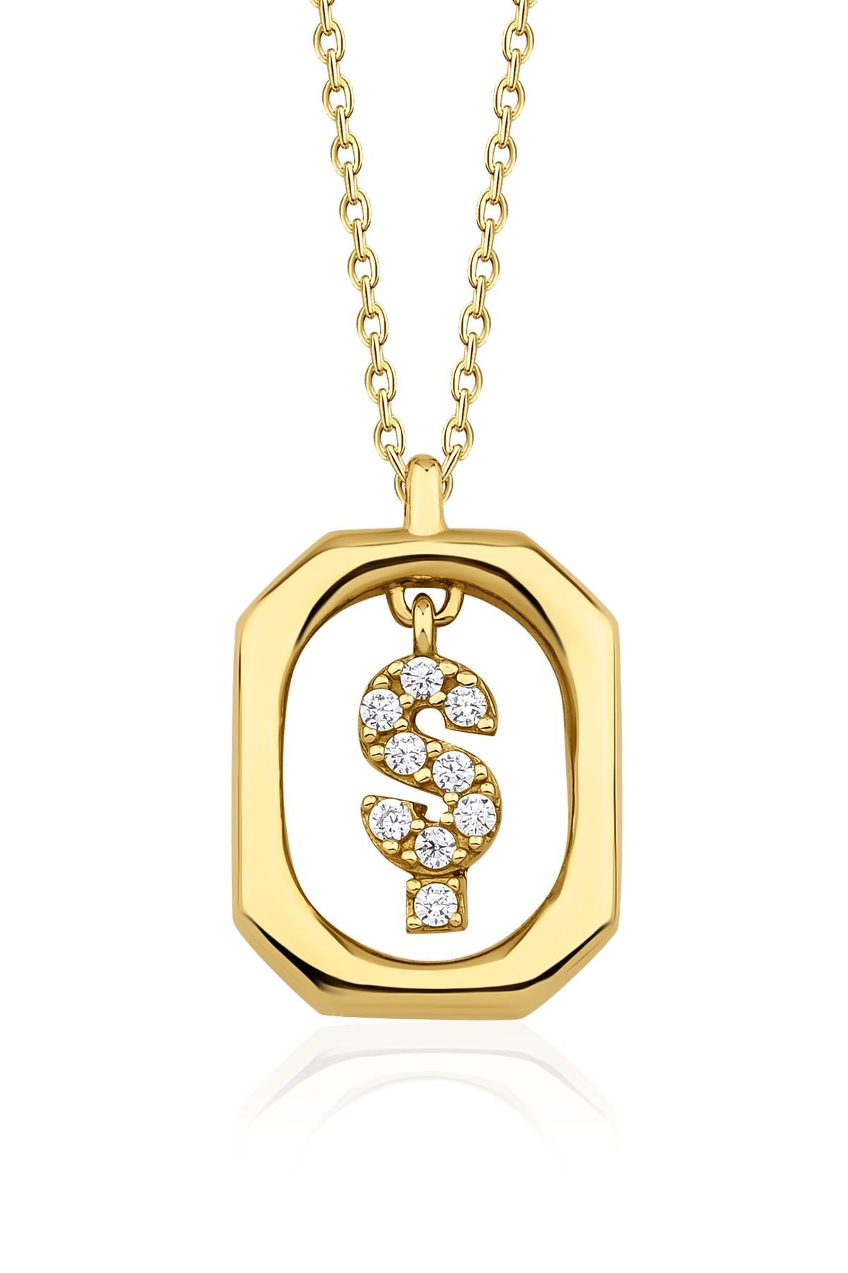 14K Gold Stone Ş Initial Necklace