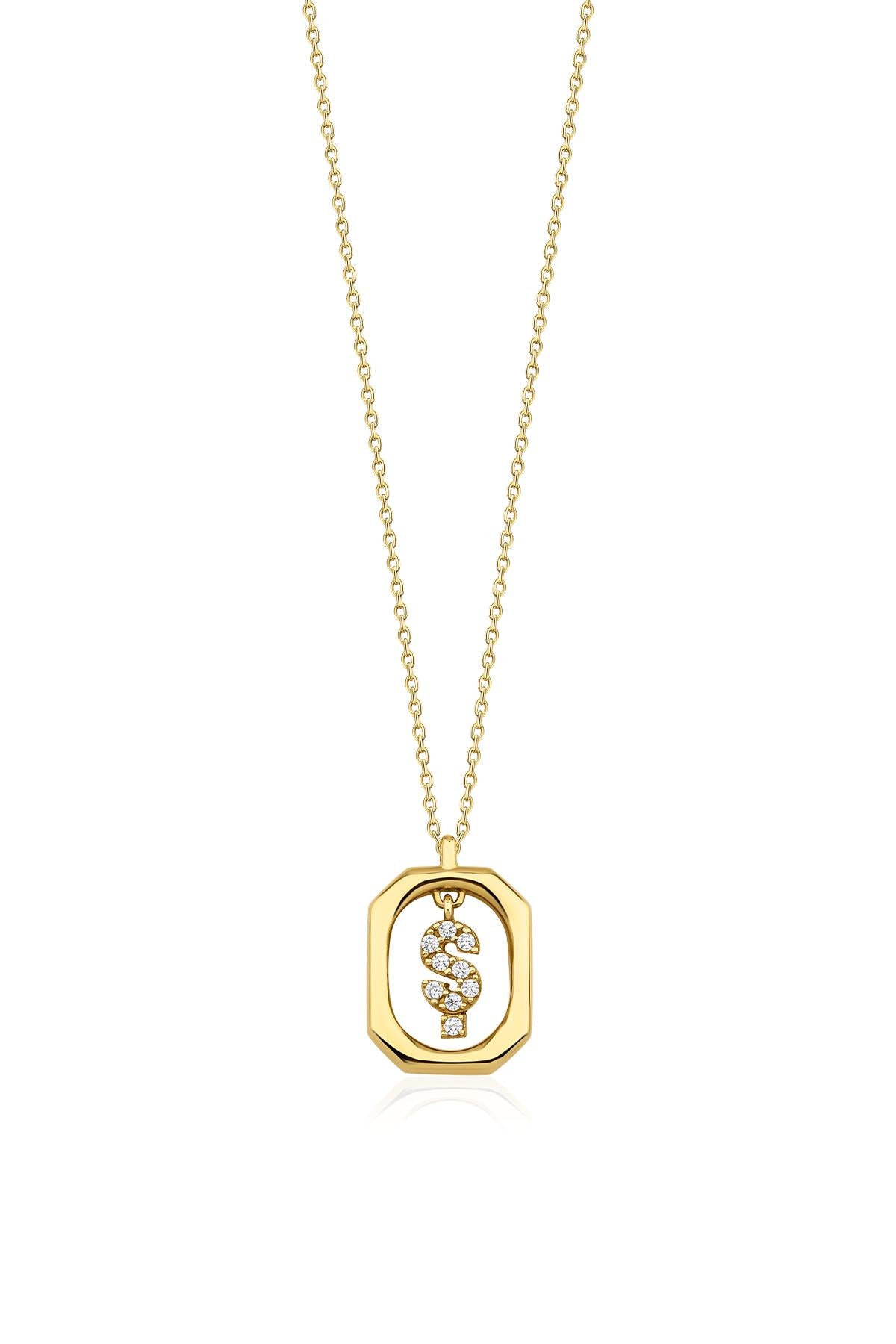 14K Gold Stone Ş Initial Necklace
